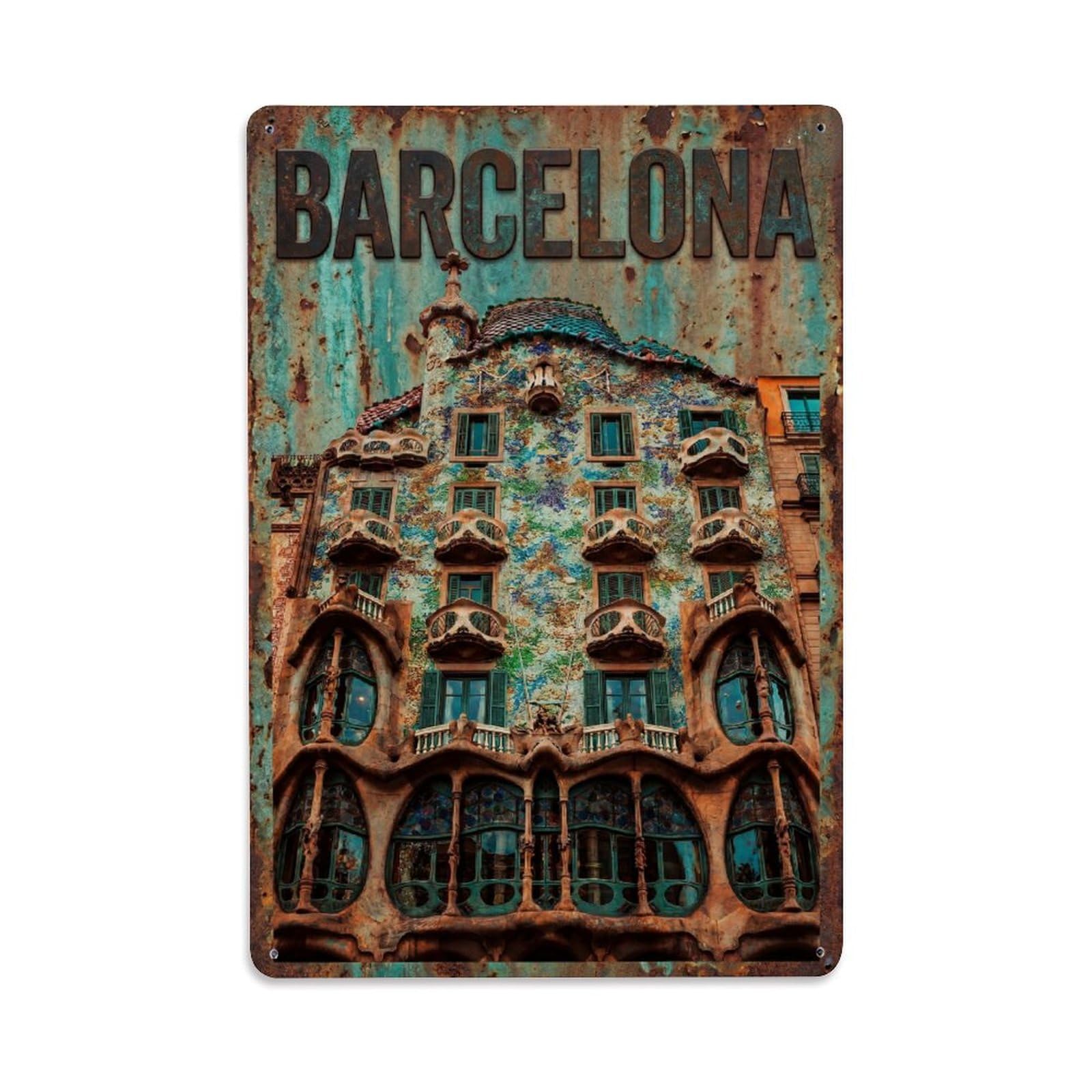 Este 8X12inch Style Vintage Travel Barcelona Spain Premium Metal Tin Sign