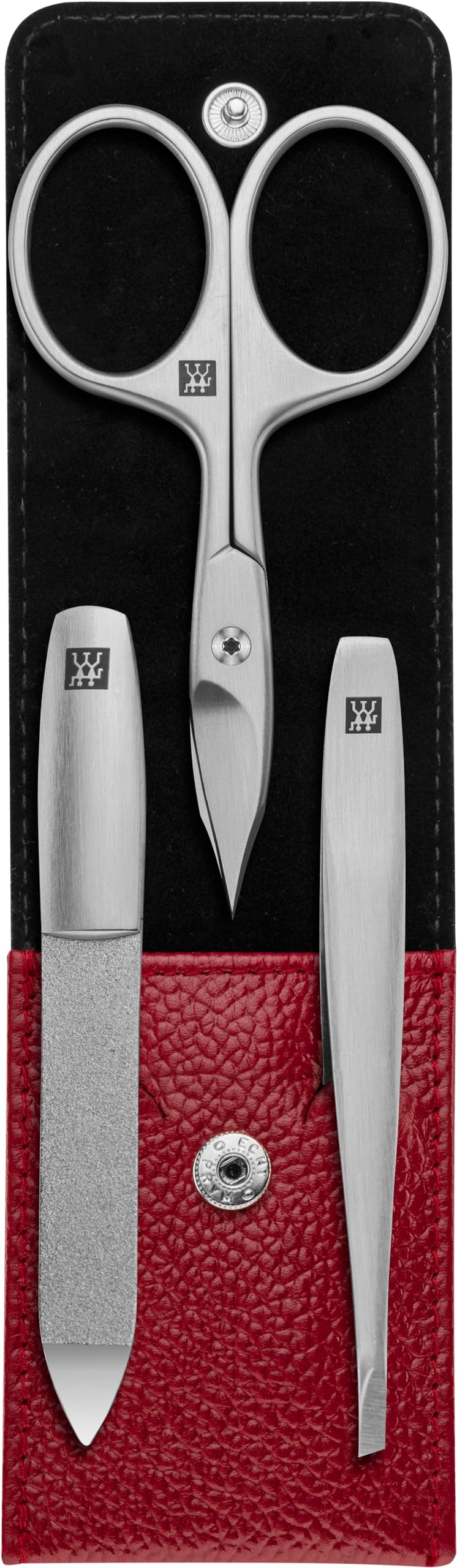 ZWILLING Maniküre-Set (3 teilig, Nagelpflege und Pediküre, Echtleder Etui, präzise, mit Kombi-Nagelschere), Premium, Rot