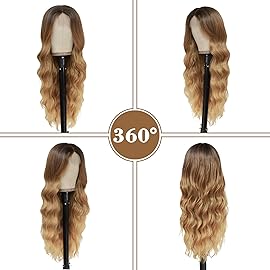 NAYOO Long Honey Blonde Wavy Wig for Women 26 Inch Middle Part Curly Wavy Wig Natural Looking Synthetic Heat Resistant Fiber for Daily Party Use