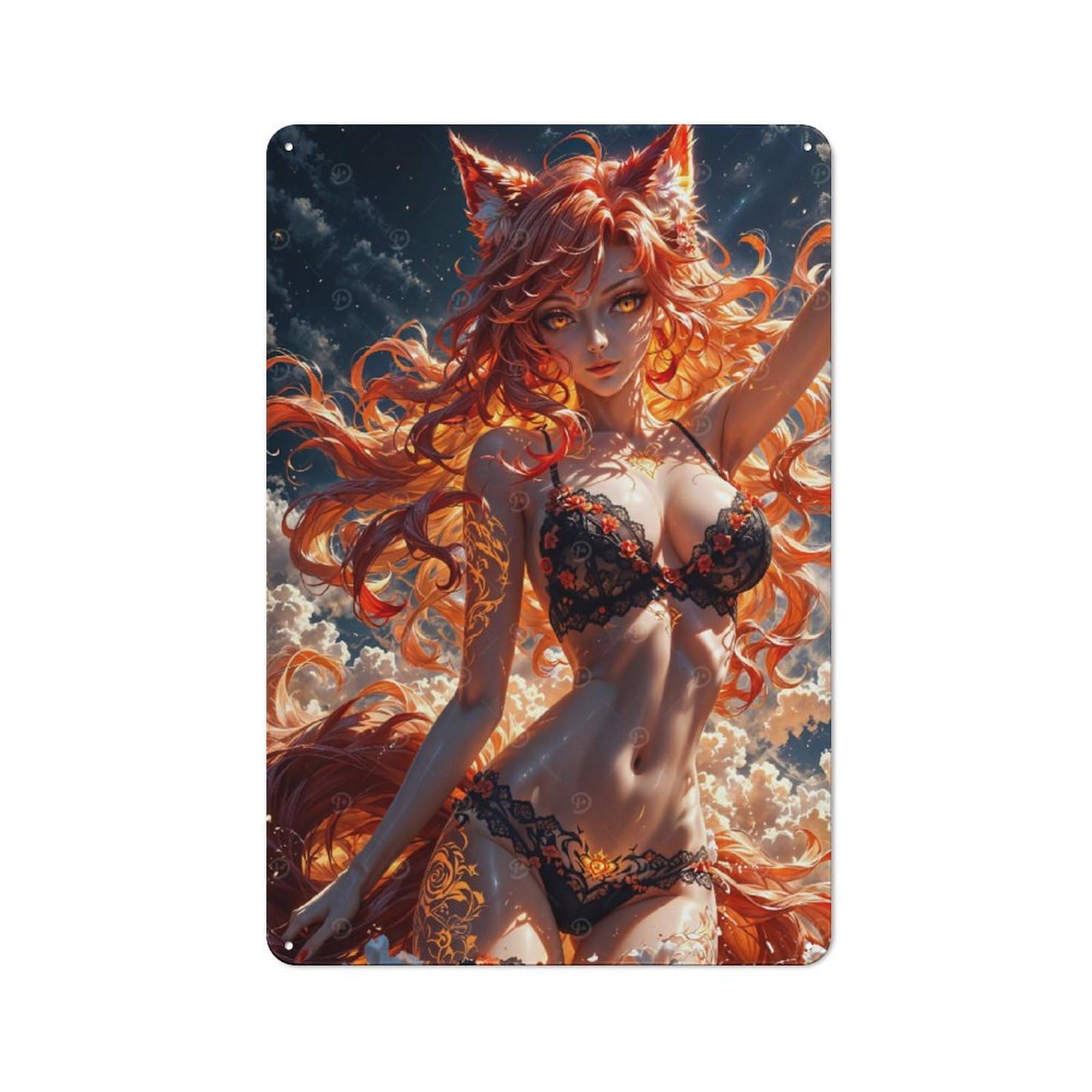 Junmoney Girls Style-9 Shed Style Decorative Metal Plaque 30X20cm Featuring Fox In Lingerie, Porch Wall Decor For Patio Bar, Workshop, Shed Or Kitchen