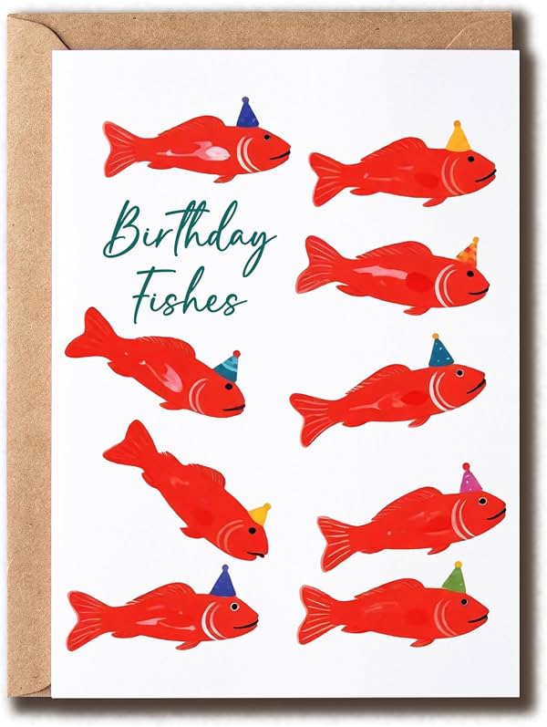 Tarjeta Hilarante de Pescado Rojo - Tarjeta Divertida de Cumpleaños de Peces - Tarjeta Divertida de Swedish Fish - Tarjeta de Cumpleaños de Pescado - Tarjeta de Cumpleaños