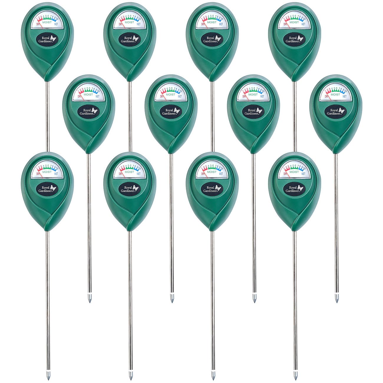 Royal Gardineer Boden Messgerät: 12er-Set Boden-Feuchtigkeitsmessgerät für Pflanzen (Zimmerpflanzen Feuchtigkeitsmesser, Topfpflanzen Feuchtigkeitsmesser)