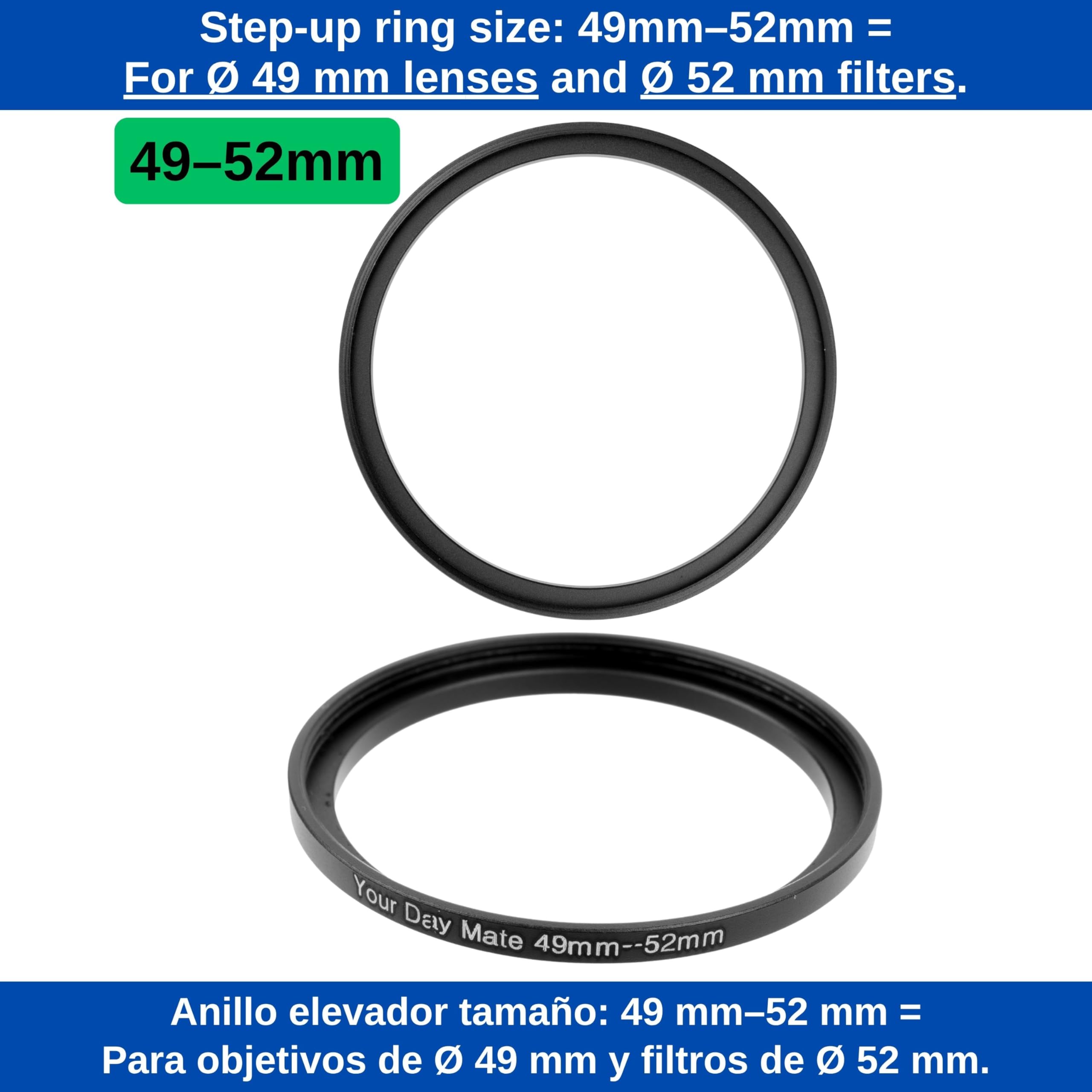 Step Up pierścień, 1 sztuka, Ø 49 do 52 mm średnicy, ultra cienkie wzornictwo, aluminiowa oprawka, do obiektywu Ø 49 mm i filtra Ø 52 mm, pierścień adaptera, adapter filtra kamera stepup, obiektyw