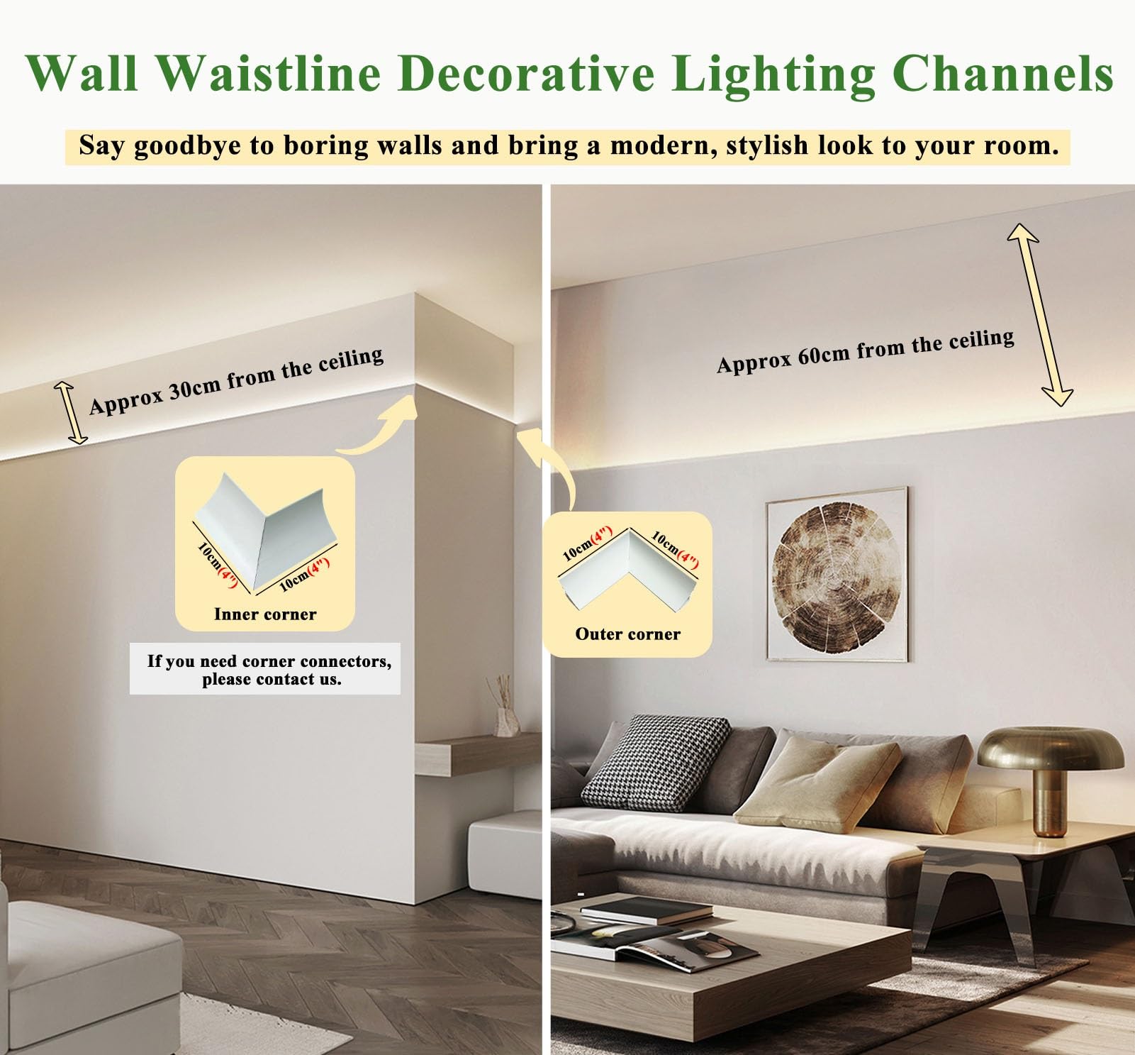 LED-Aluminium-Kanalprofil für Oberflächenmontage, Diffusorschiene für Wandwascher, Buchtenbeleuchtung, indirekte Umgebungsform für Wände und Decken