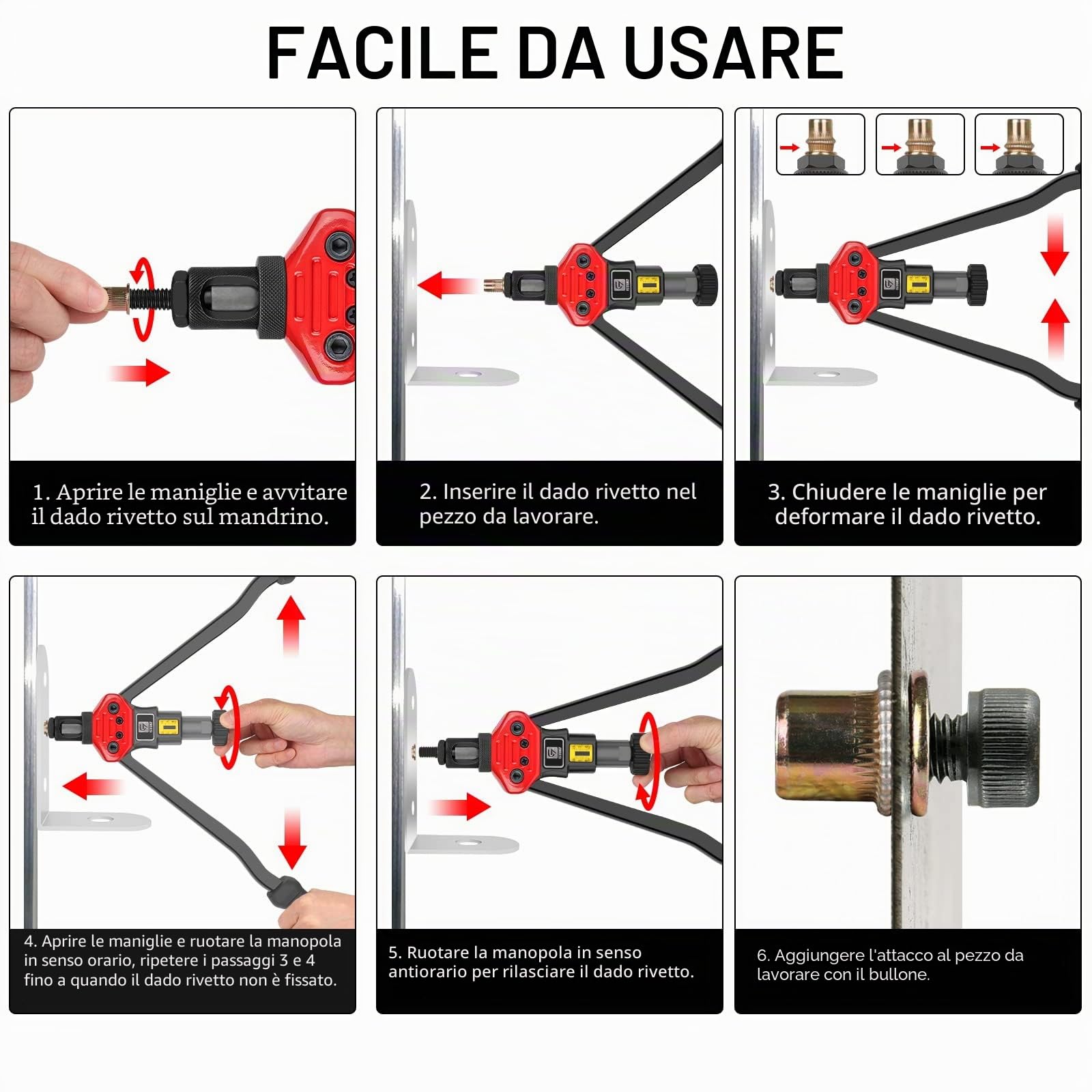 Giantisan Utensile per dadi per rivetti da 40,6 cm, kit con 12 mandrini metrici e SAE, dadi per rivetti, 176 pezzi e robusta custodia per il trasporto