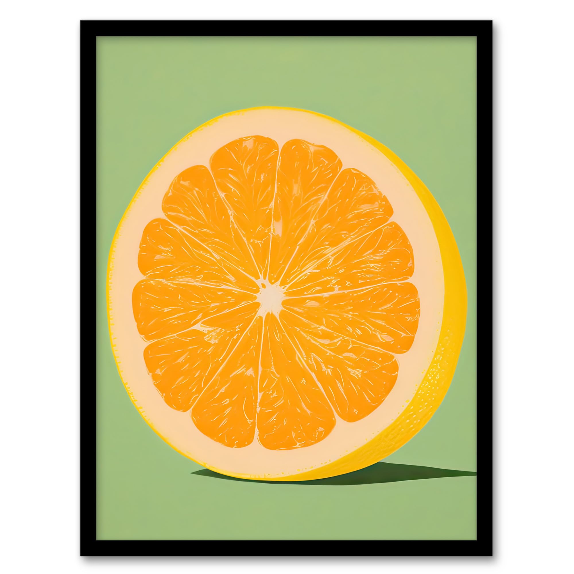 Artery8 Sliced Orange on Green Pastel Duotone Colour Block Fruit Kitchen Artwork Framed Wall Art Print A4