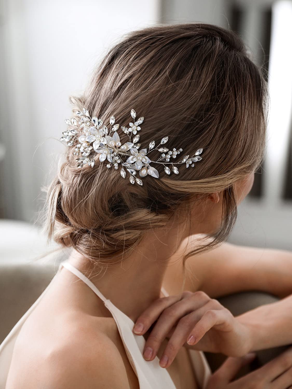 Handmade Pearl Flower Bridal Hair Comb Wedding Hair Clip Accessory Amazon.com : SWEETV Handmade Wedding Hair Comb,Pearl Flower  main image 3