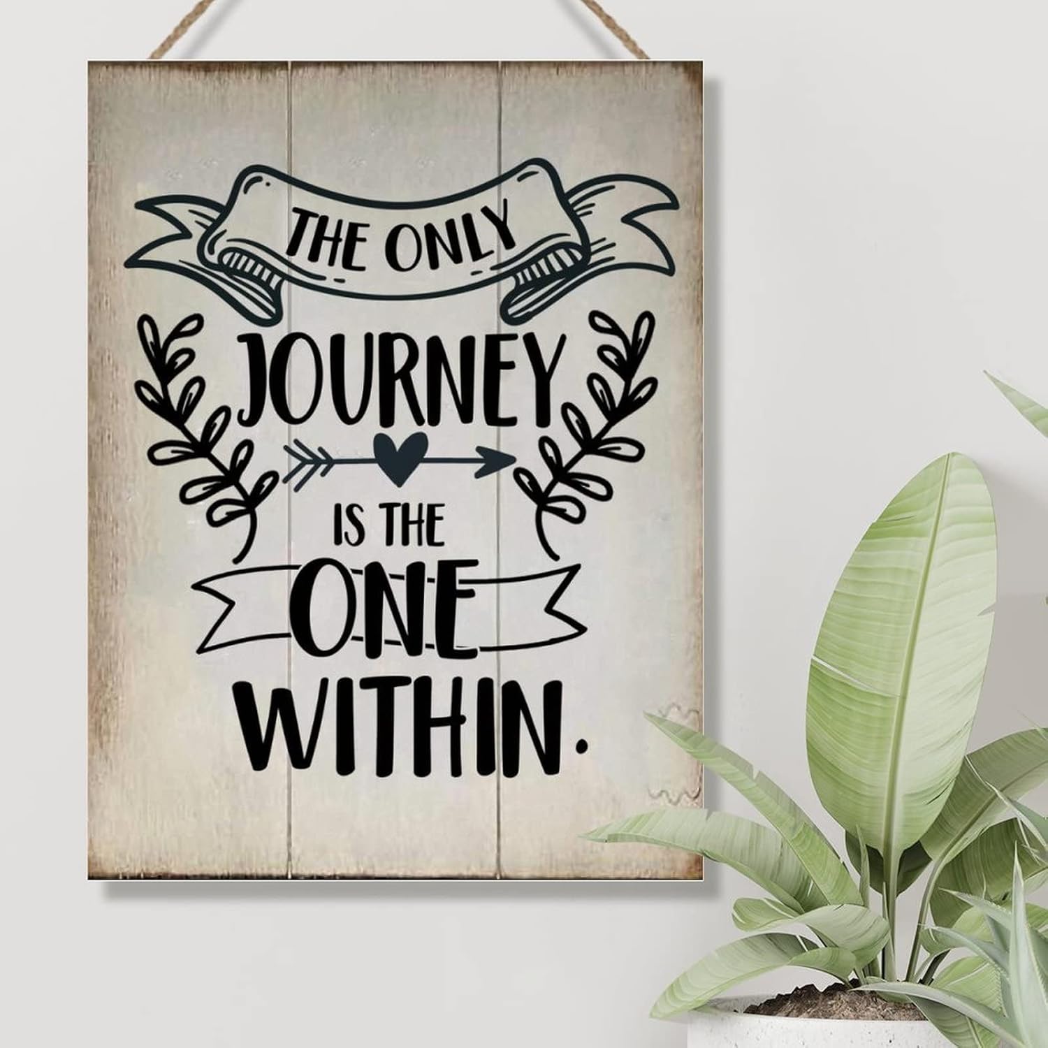 Rustic Wood Wall Art Plaque The Only Journey is The One Within Sign Wall Decor Vintage Farmhouse Wall Hanging Sign Art Decor Plaque with Quotes for Home 18x24in New Home Gift