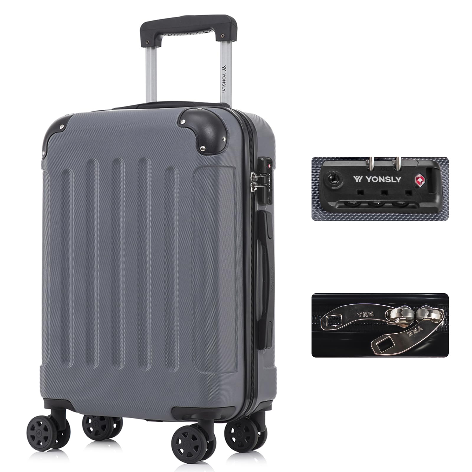 yonsly Koffer Suitcase, Trolley Reisekoffer, Rollkoffer Handgepäck mit 4 Rollen 360°, ABS Hartschalen, Sicherheitsschloss, Weicher Gummigriff, 210D-Futter