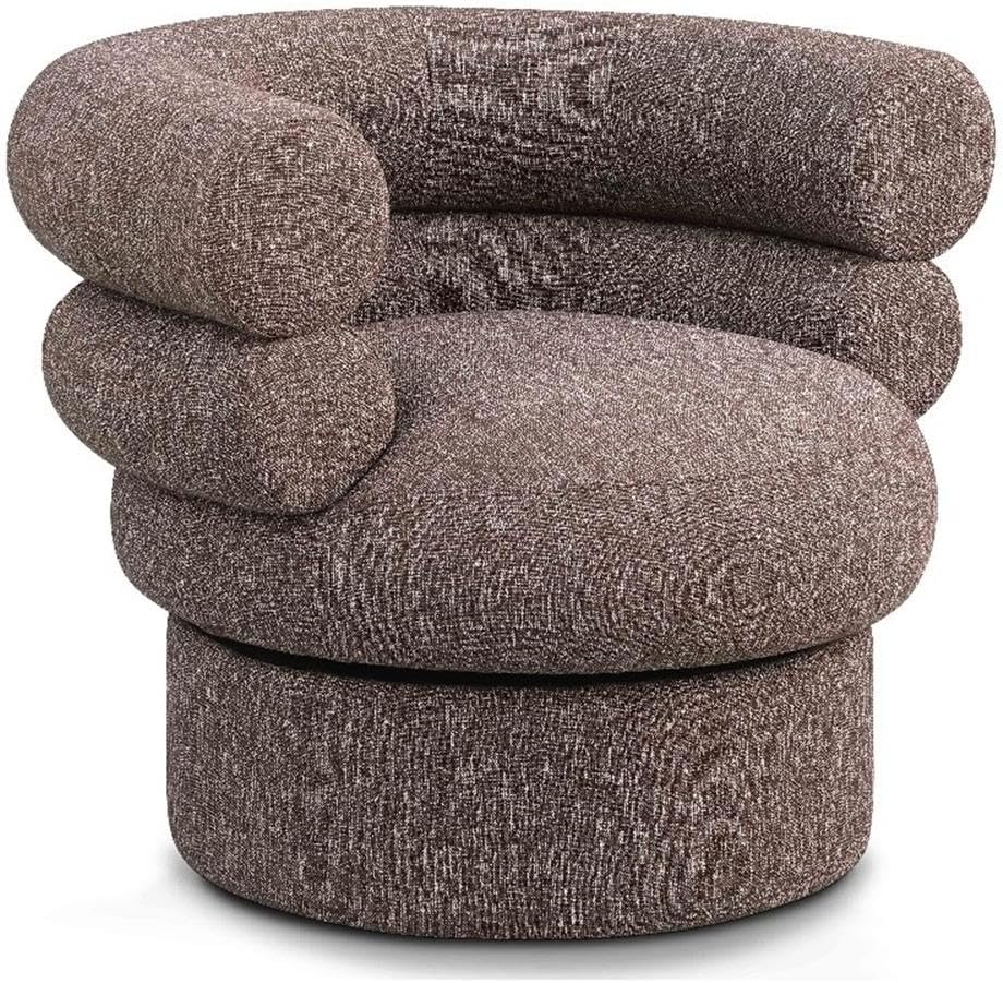 BOWERY HILL Upholstered Accent Swivel Chair, Brown Linen Textured Fabric, Deep Channel Tufting, Contemporary Design, 34" W x 31" D x 28" H, Living Room/Office/Bedroom Seating