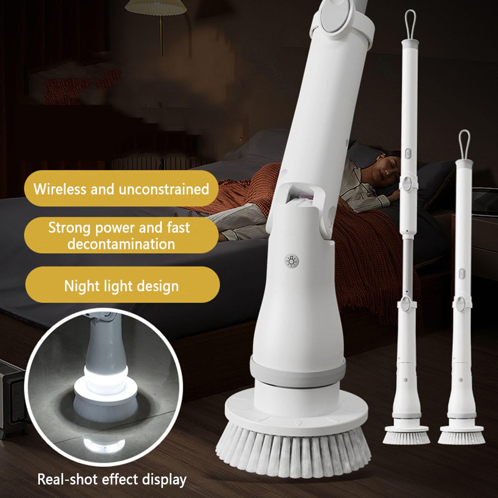 Cepillo Electrico Limpieza Hogar con 6 Cabezales de Cepillo de Repuesto, Mango Ajustable Fregona Electrica para Baño, Suelo de Baldosas y Coche