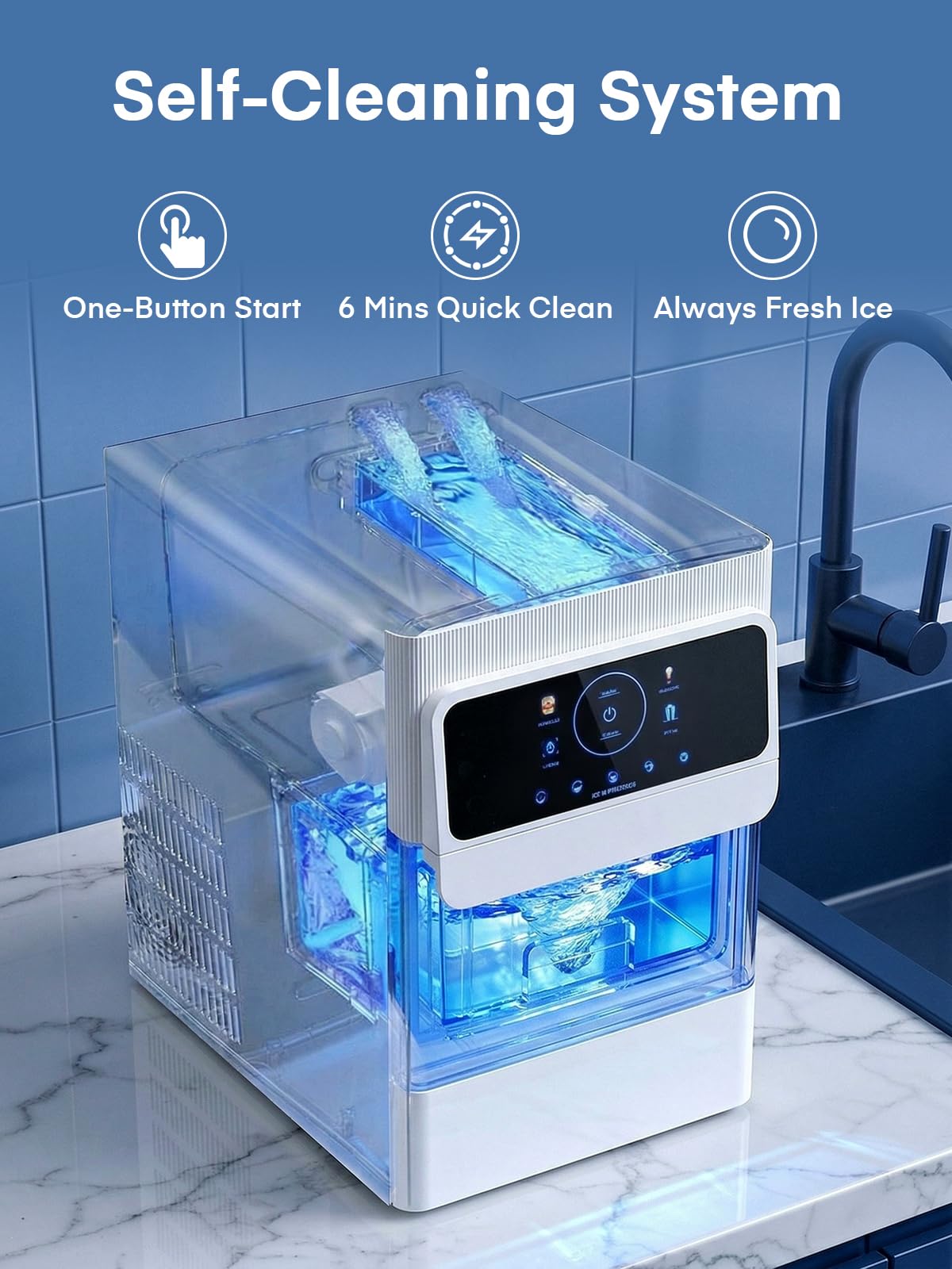 Eiswürfelmaschine für Eiskugeln, 2.5" Extragroßer Eishockeypuck, 3 Stk Transparente und Rissfreie Eiskugeln in 80 Min, LCD Touch-Panel & Selbstreinigender Eisballbereiter für Cocktail Whiskey Bourbon