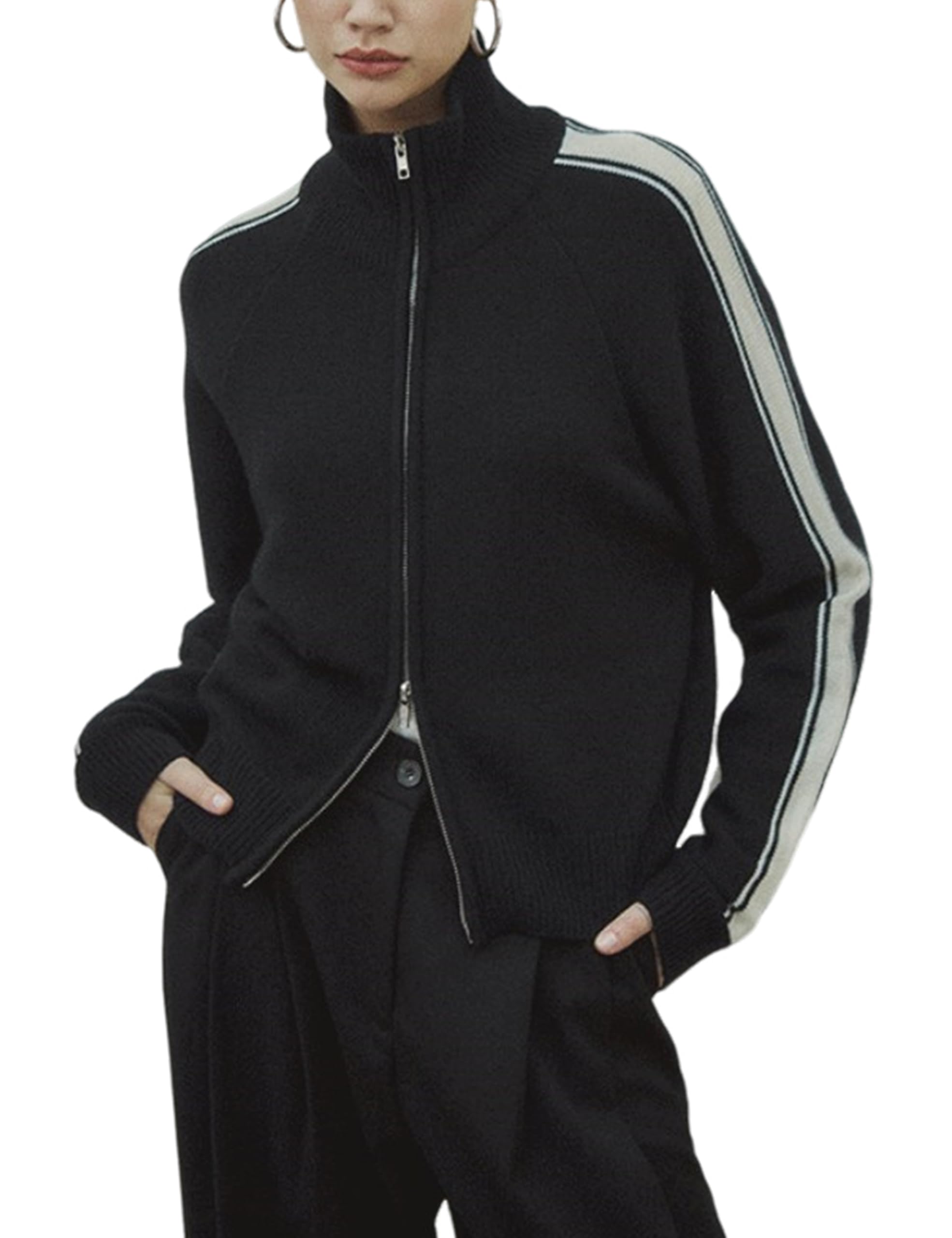 Qiaomai Womens Cardigan Sweaters Zip Up Long Sleeve Knit Sweater Jacket Open Front Outerwear Coats