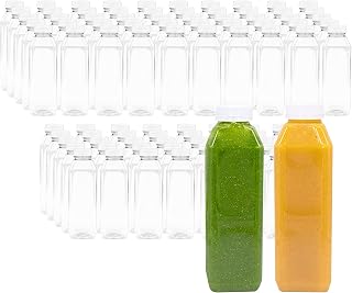 Upper Midland Products 16 OZ Empty PET Plastic Juice Bottles - Pack of 90 Reusable Clear Disposable Milk Bulk Containers with Black Tamper Evident Caps Lids (90-Pack)