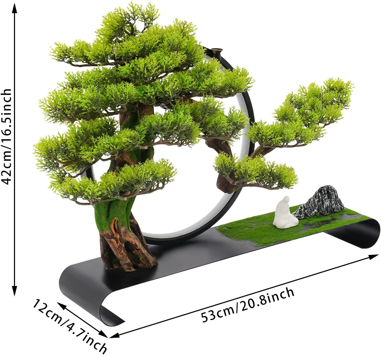 Artificial Tree with Light Ring, 5V Realistic Simulation Pine with Light Ring, Artificial Welcome Pine with Deer Decoration with LED Light，for Interior Space ((Zen Thought)