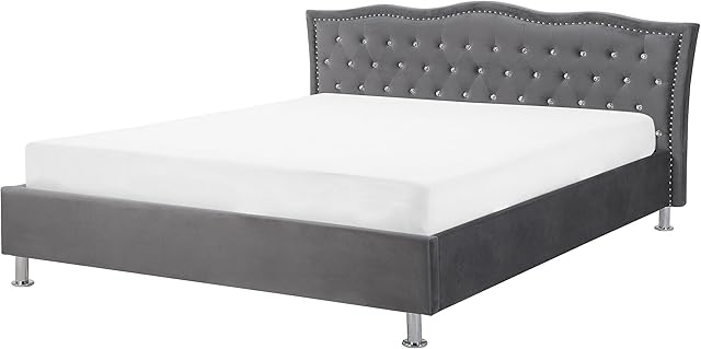 Velvet EU King Size Bed Frame 5ft3 Dark Grey Tufted Headboard Metz