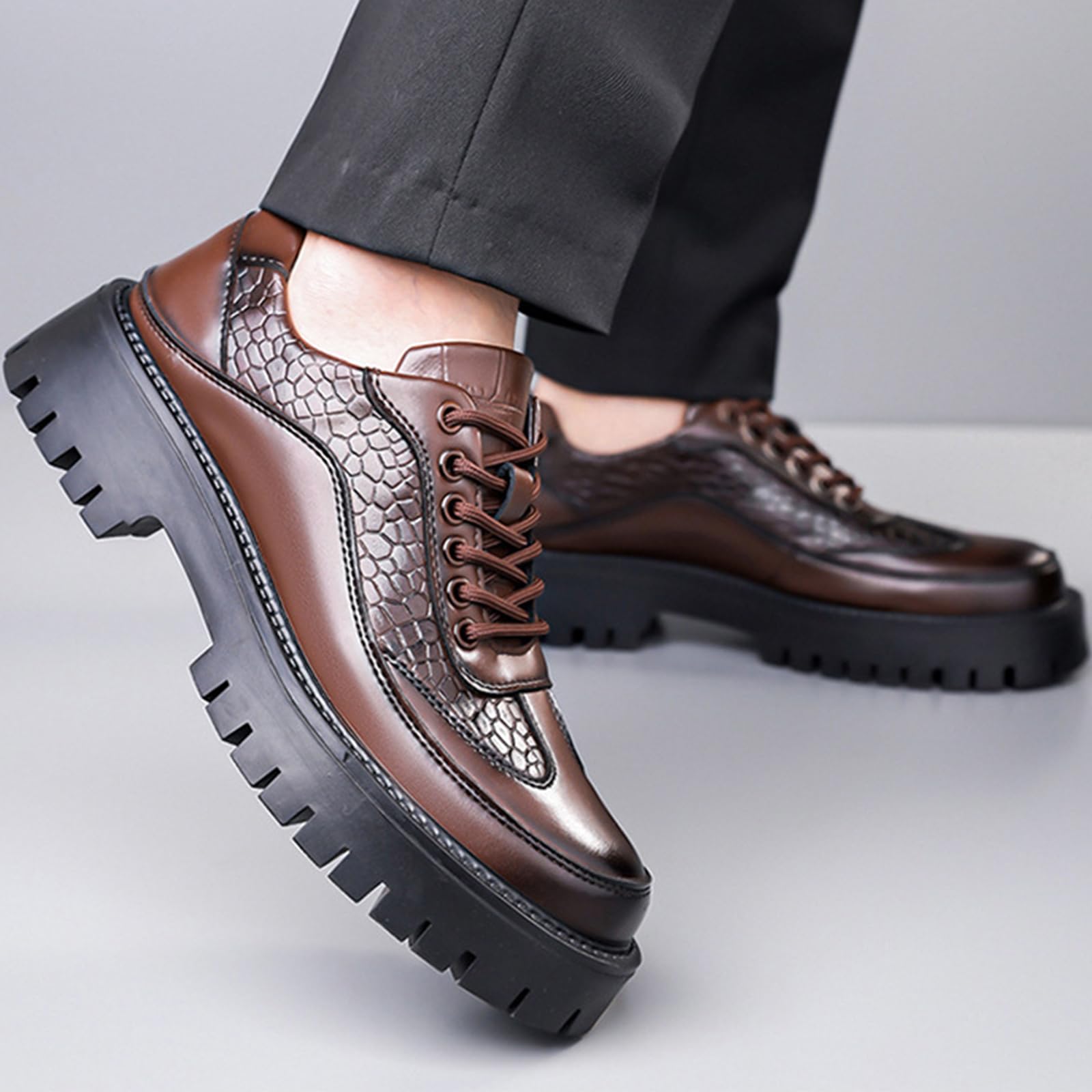 Scarpe Oxford con Plateau da Uomo Scarpe Eleganti con Lacci