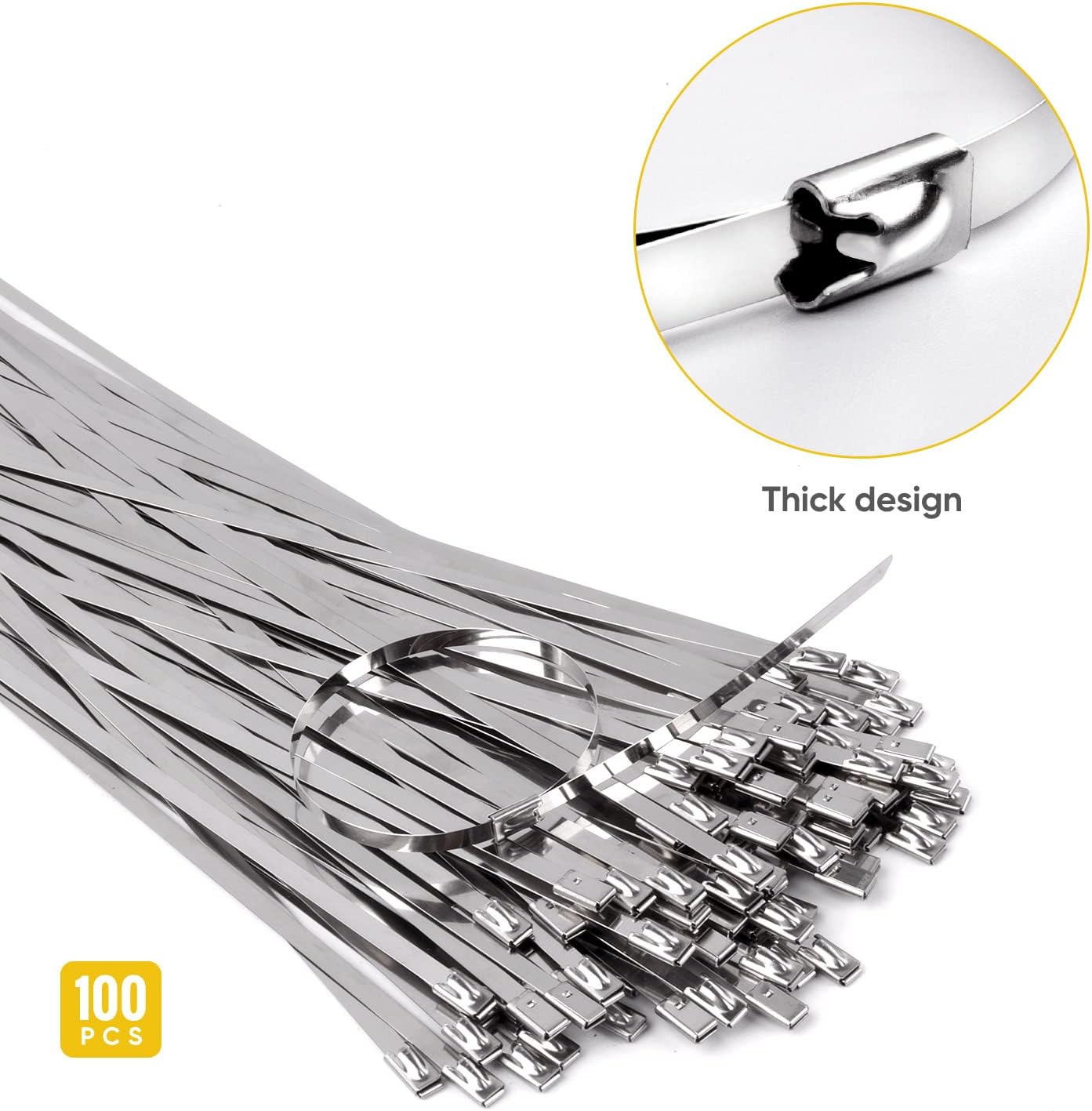 Heavy Duty Stainless Steel Zip Ties, 11.8 Inch 100 Pcs Uv Resistant Metal Cable Ties With Cutting Tool For Machinery, Chain Fence Parts, Barbed Wire Rolls, Outdoor Poultry Fence Repairs, Etc.