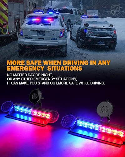 Miniatura 4 de Xprite Luces estroboscópicas de emergencia rojas y azules, luz interior intermitente de policía con ventosas para policía, vehículos POV, camiones