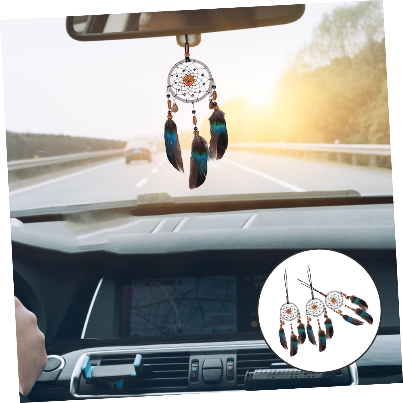 Atrapasueños Retro Artesanal Colgante para Coche, 3 Piezas