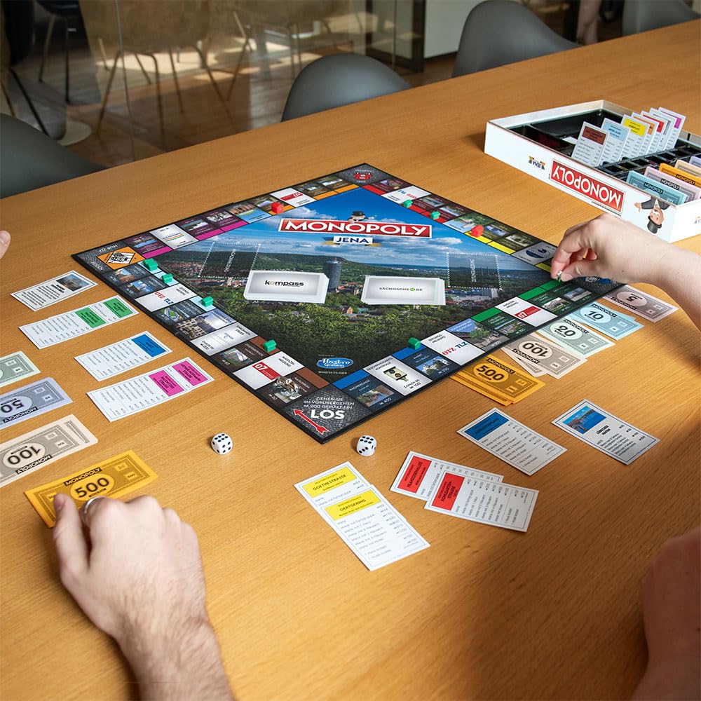 Monopoly JENA Einzelstück – Städte-Edition Brettspiel mit Jentower, Wagnergasse & Fuchsturm – Familienspiel & Souvenir für JENA-Fans – Geschenkidee für Studierende & Sammler – ab 8 Jahren