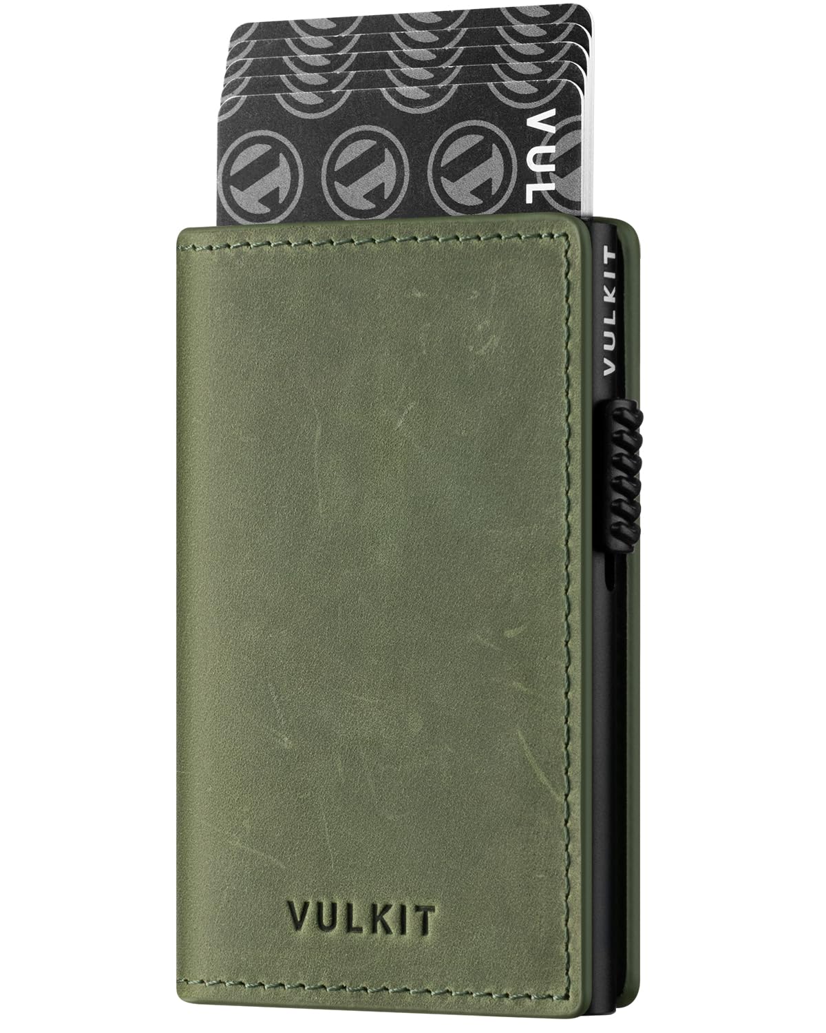 VULKIT Kartenhalter Pop-Up-Geldbörse RFID-blockierend Schmale Kartenbörse aus Crazy Horse-Leder für 11 Karten und Geldscheine