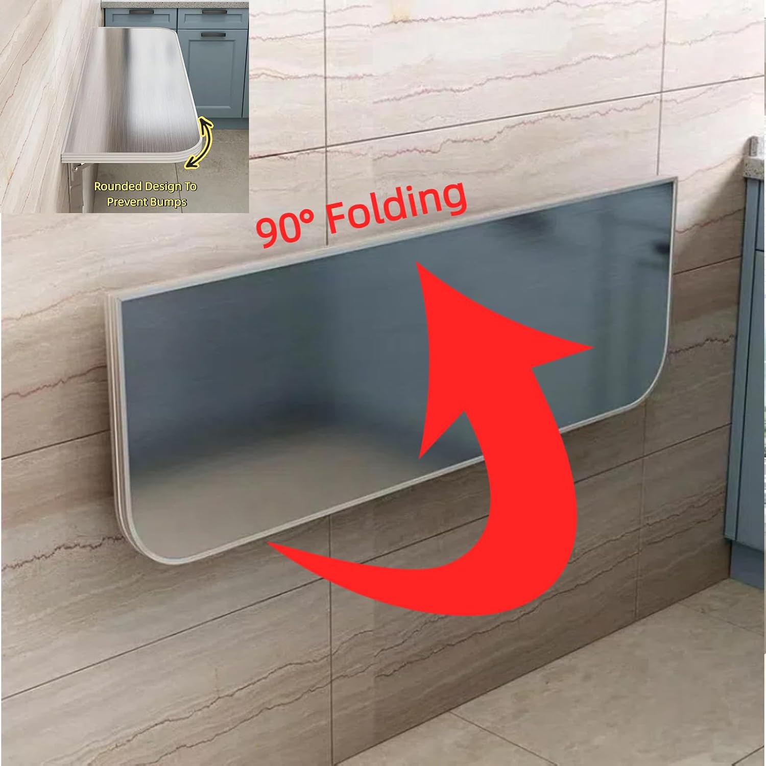 Hidden Dining Table, Folding Wall Desk, Space-Saving Drop-Leaf Table, Multipurpose 60x30cm Dining Table for Kitchen, Dining Room, Living Room, Restaurant, Silver Finish