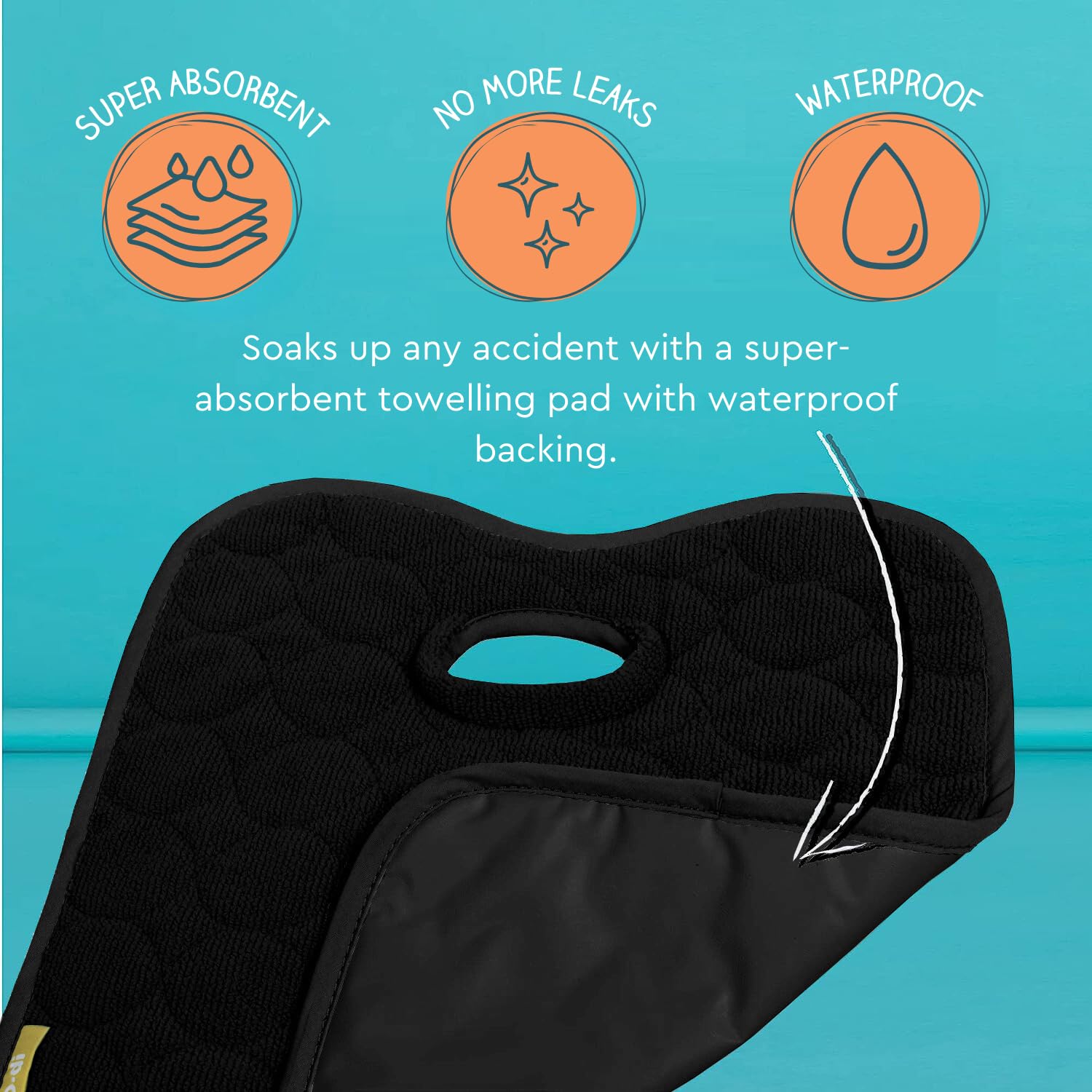 Koo-Di Oopsie Do Do Baby Car Seat Protector & Pushchair Liner - Black | Waterproof & Absorbent Seat Pad for Potty Training, Travel, Car Seat, Pushchair, Highchair & Buggy — view 5