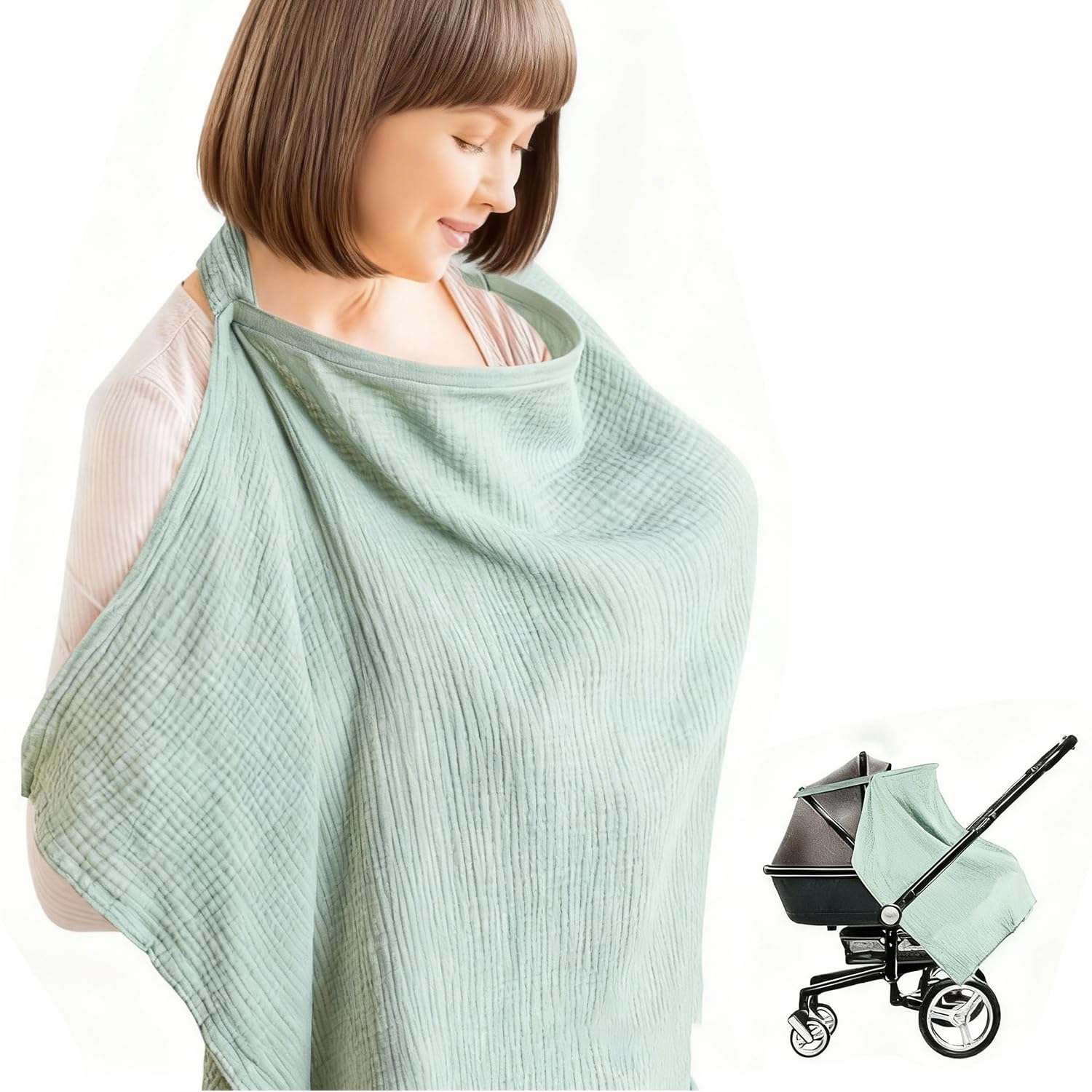 Cotton Nursing Cover with Adjustable Strap - Soft & Breathable Breastfeeding Scarf & Poncho - Full Coverage for Discreet Nursing - Lightweight & Portable
