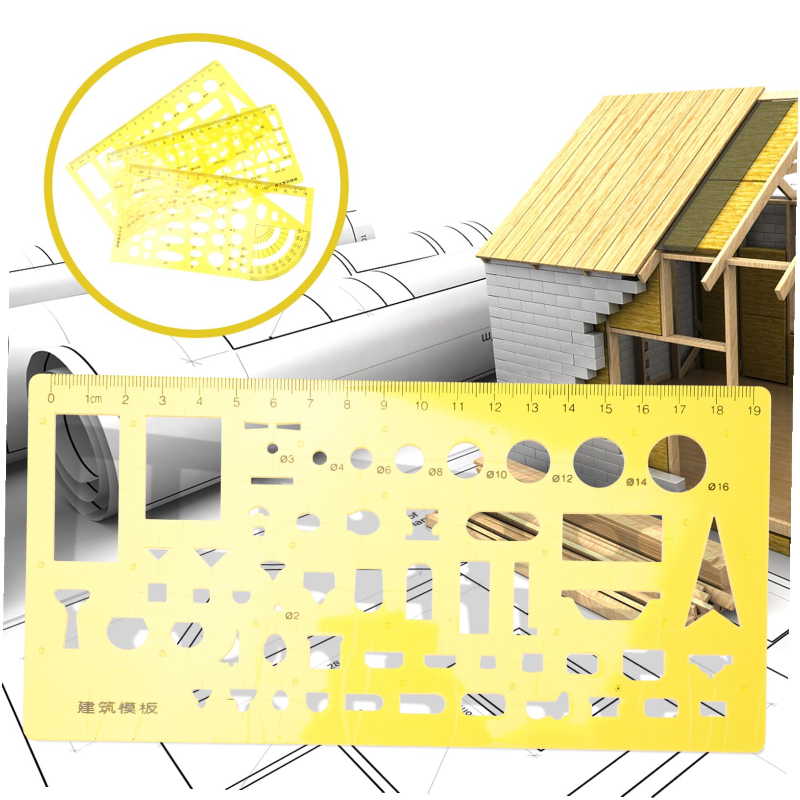 SHINEOFI 3 Sätze Messwerkzeug Lineal kreisschablone innenarchitektur zeichenschablonen Messlineal Zeichenquadrat Geometrie multi Kreisvorlage zum Zeichnen Schablonen ziehen Plastik Yellow