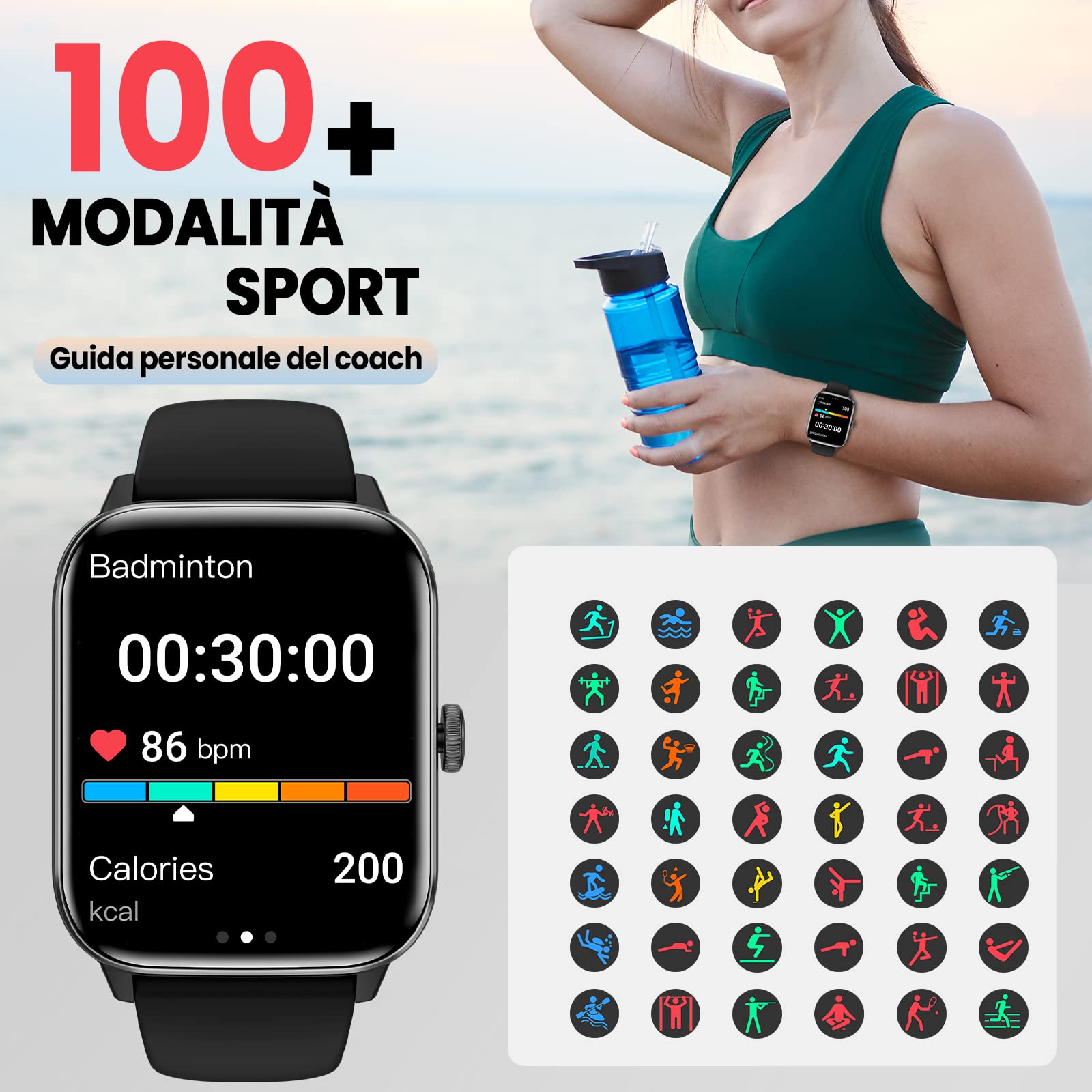 zaisia Smartwatch Uomo Donna, 1,91'' Orologio Smartwatch con Effettua/Risposta Chiamate, 100+ Modalità Sportivo Smart Watch con Contapassi/Cardiofrequenzimetro, IP68 Fitness Tracker per Android iOS