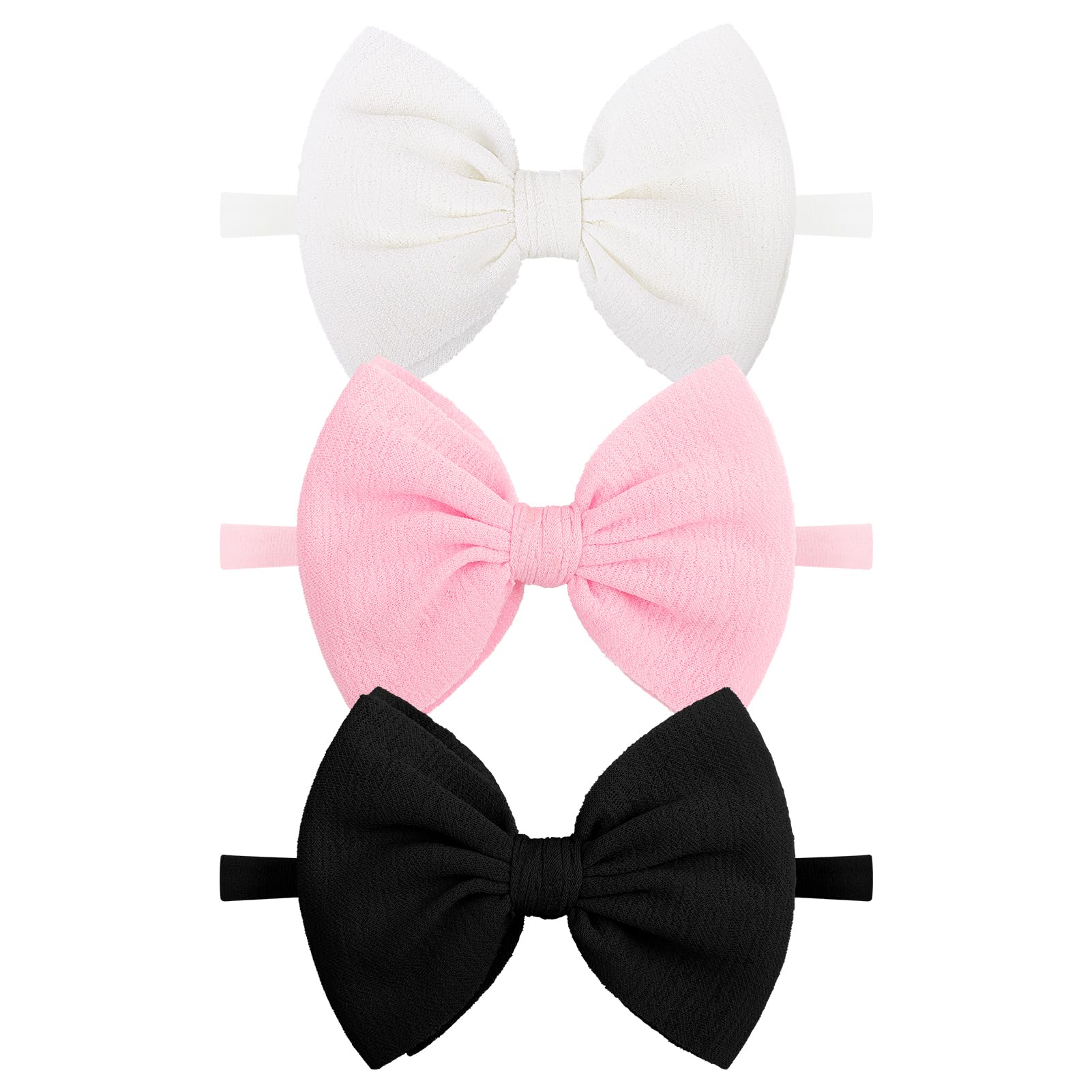 Lanmerry Black Baby Bow White Nylon Headband Bows Baby Girls Hair Accessories Toddler Newborn Hair Accessories Pink Baby Bow Infant Headband 3Pcs