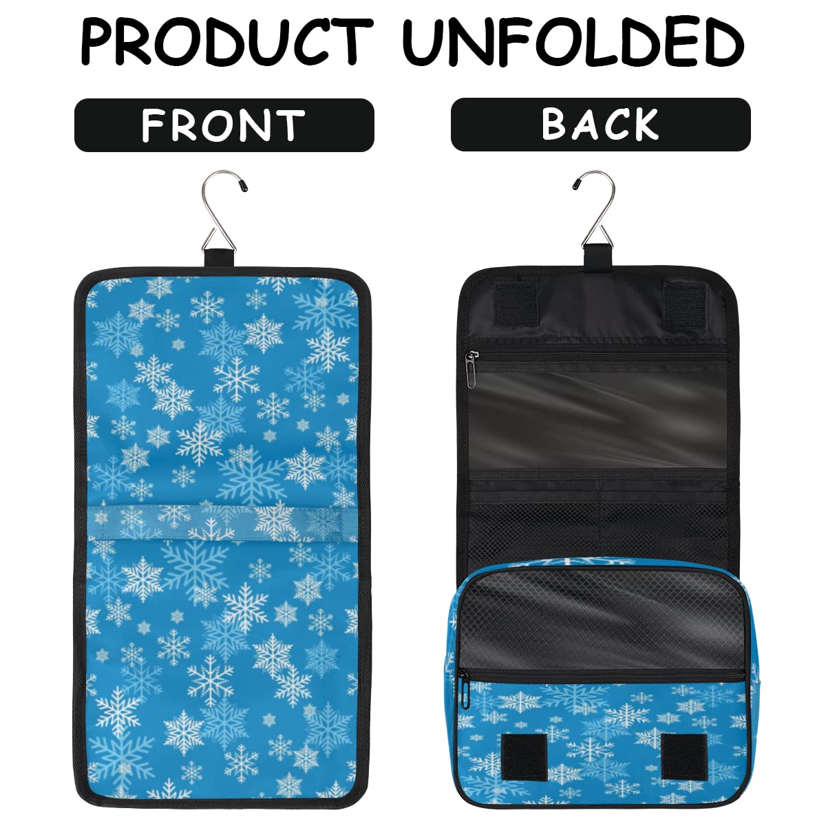 Śnieżynka Podróżna Kosmetyczka Niebieski płatek śniegu Torba do mycia Torba Unisex Wiszące przybory toaletowe Kosmetyczka Organizer do makijażu, wielobarwny, Jeden rozmiar