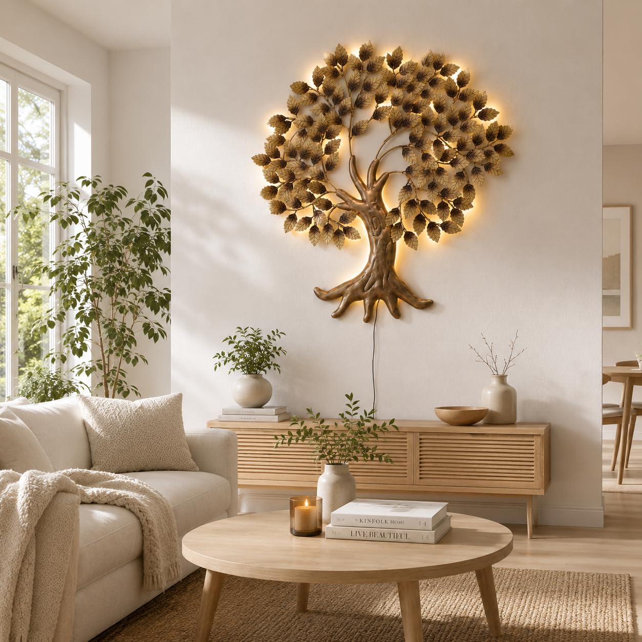 AntarYuga Metal Zora Tree Wall Art | Ethnic Handcrafted Tree Wall Art for Home, Office, Living Room & Bedroom Decoration | Wall Hanging Modern Décor Item - Golden 45 X 2 X 45 Inch-image-9