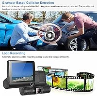 Vista 6 de Dash Cam, Dash Cam delantera y trasera, cámara de salpicadero de 4 pulgadas para coches, 1080P, gran angular de 170°, visión nocturna WDR G -Sensor