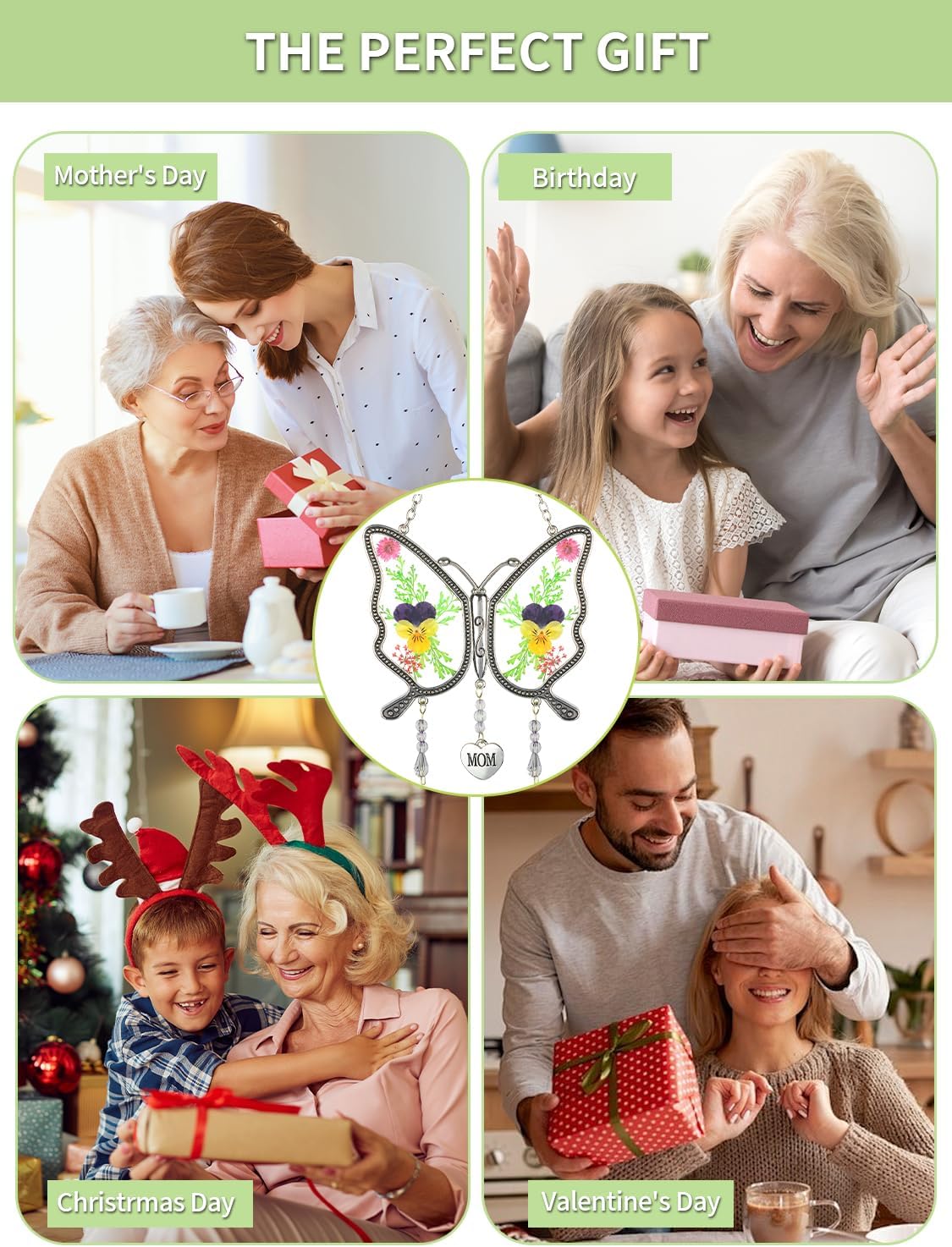 JOBOSI Butterfly Gifts MoM, mom Birthday gify, MotherGifts, Real Flower in Glass Butterfly Decor