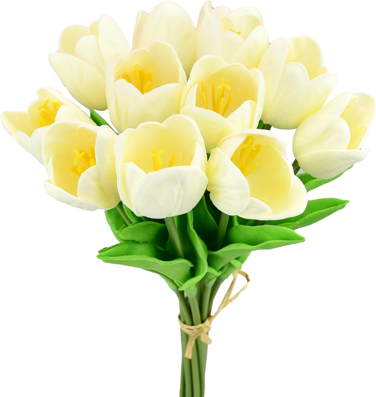 Mandy's Artificial Tulips 12 Stems Cream Partially Open PU Faux Flowers for Valentine's Day and Easter Wedding Home Decor 13.5 Inch