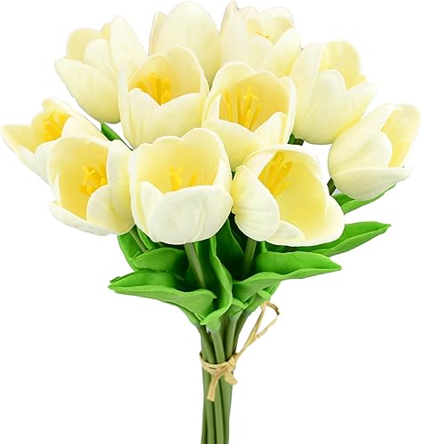 Miniatura 64 de Mandy's - 20 flores blancas artificiales de seda de tulipán artificial de 13.5 pulgadas para Año Nuevo, primavera, Día de la Madre, Pascua, Día