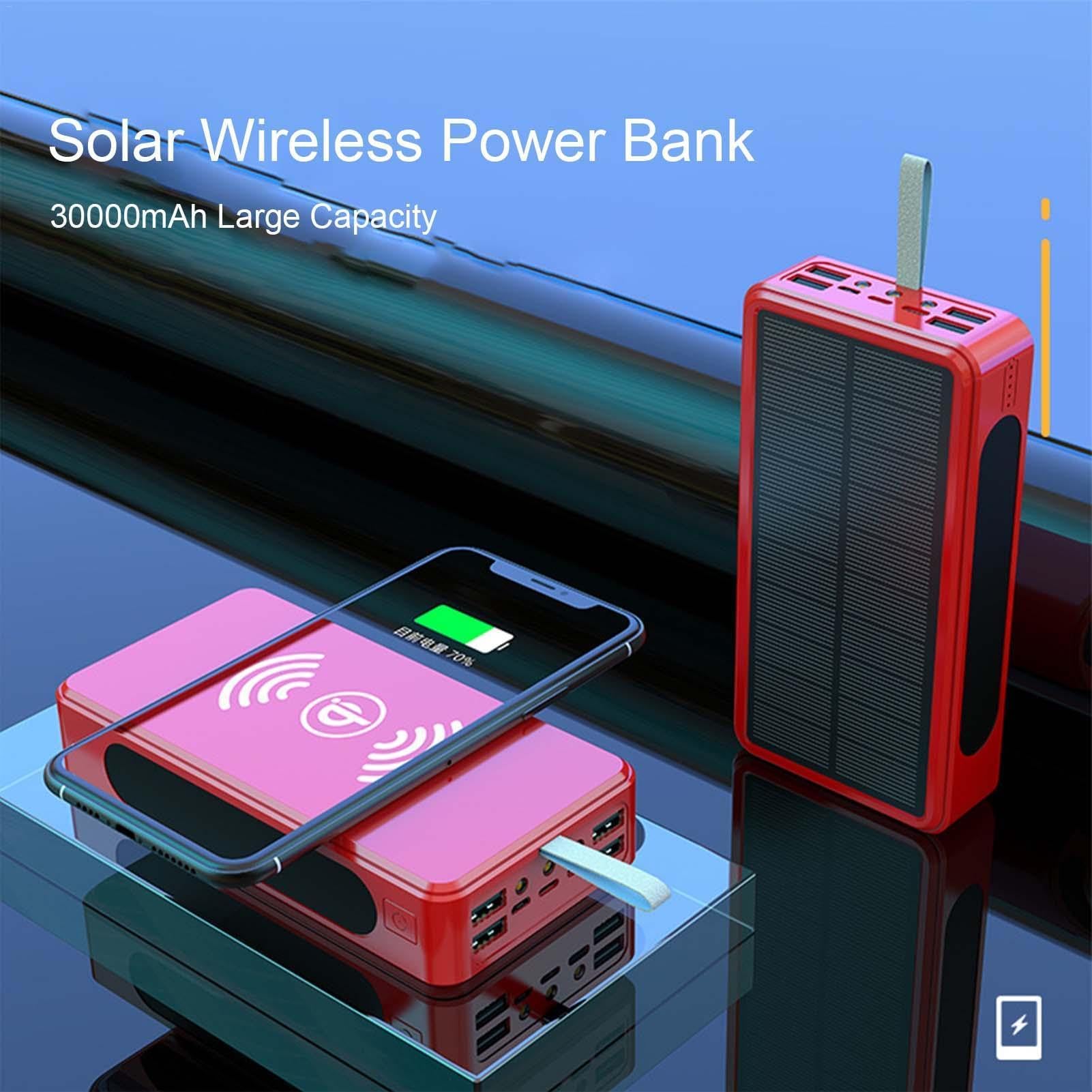 Power Bank - Power Bank Solare Da 500000 MAh | Caricatore Portatile Impermeabile A Ricarica Rapida Con Torce A LED | Alimentatore Di Ricarica Mobile Wireless Solare(D)