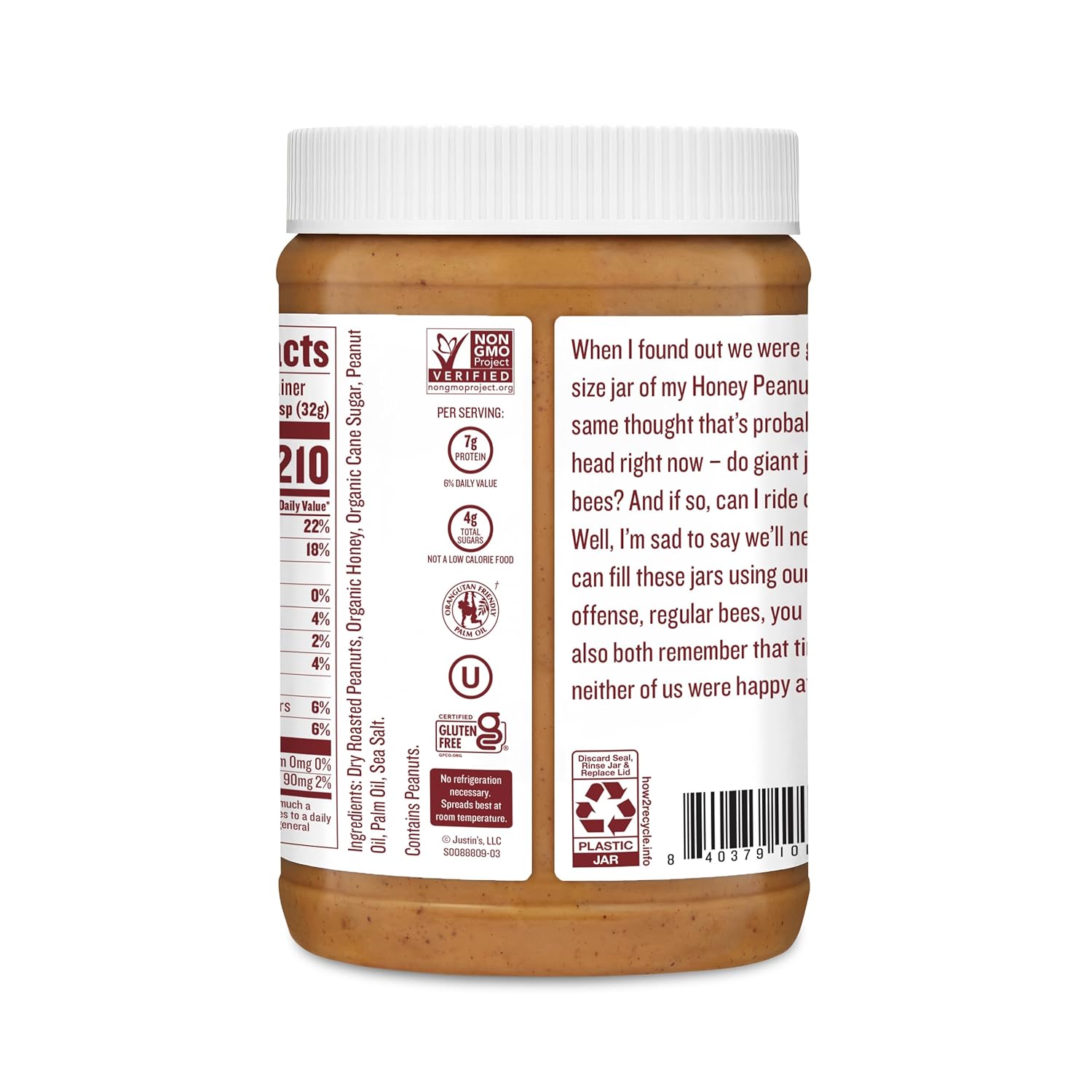 Justin's Classic Peanut Butter, Only Two Ingredients, Gluten-free, Non-GMO, Responsibly Sourced, 28 Ounce Jar (6 Pack)