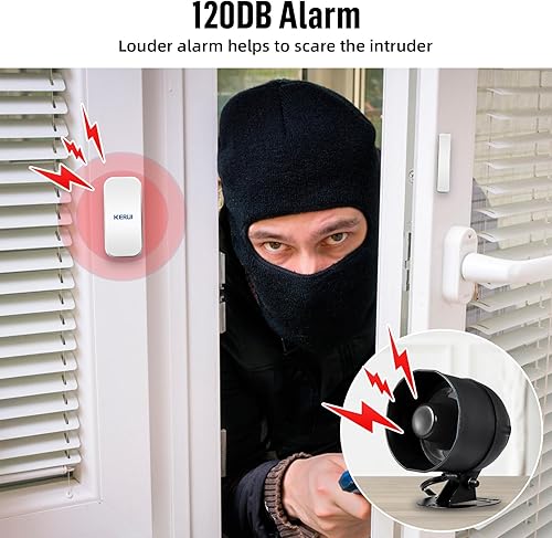 Miniatura 2 de KERUI Kit de sistema de alarma de seguridad para interiores y exteriores, bocina de sirena inalámbrica resistente a la intemperie con control remoto