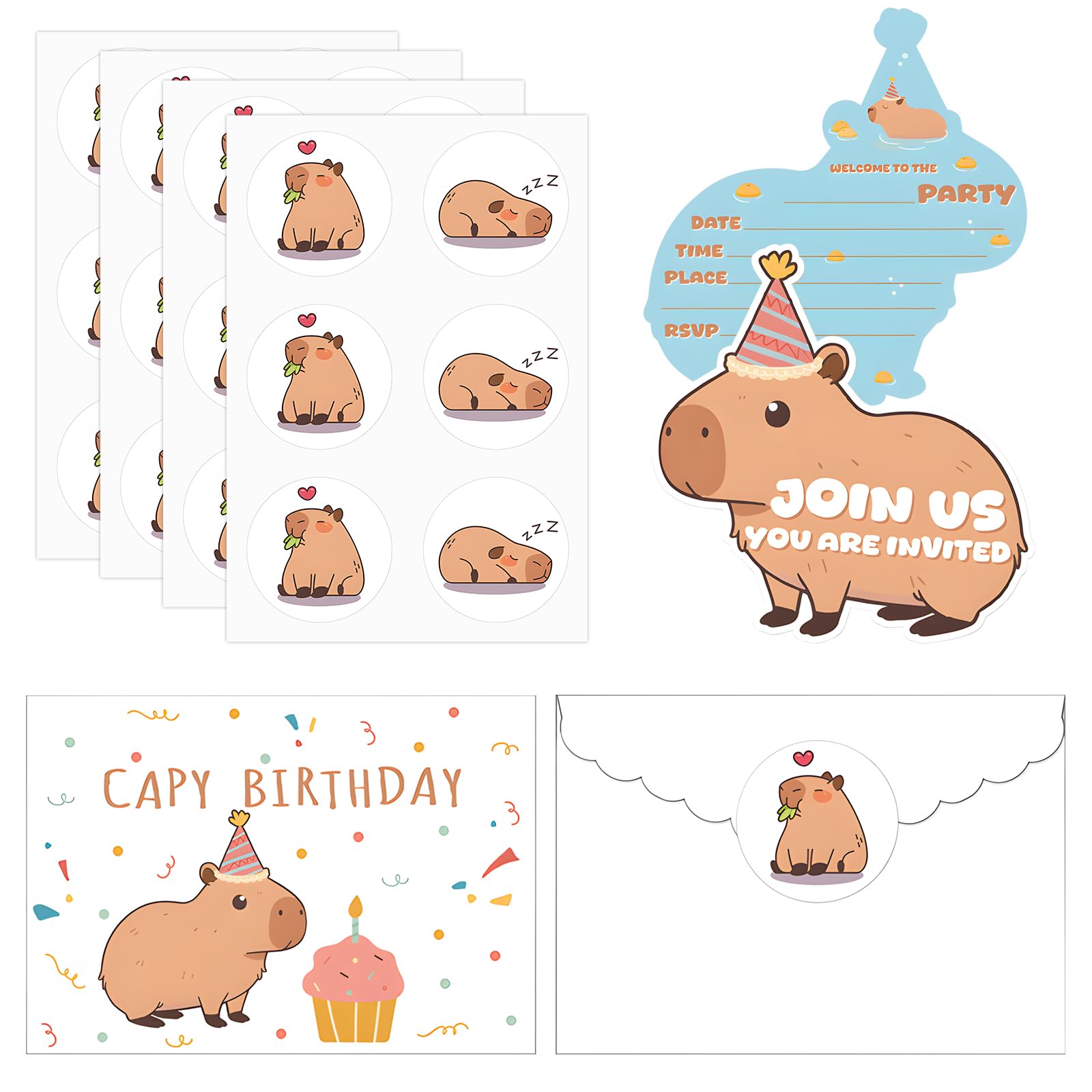 24 Pack Capybara Birthday Invitation Card - Capybara Birthday Invitation Cards with Envelopes and Stickers, Capybara Birthday Party Invitations for Birthday Baby Shower, Capybara Gifts for Girls