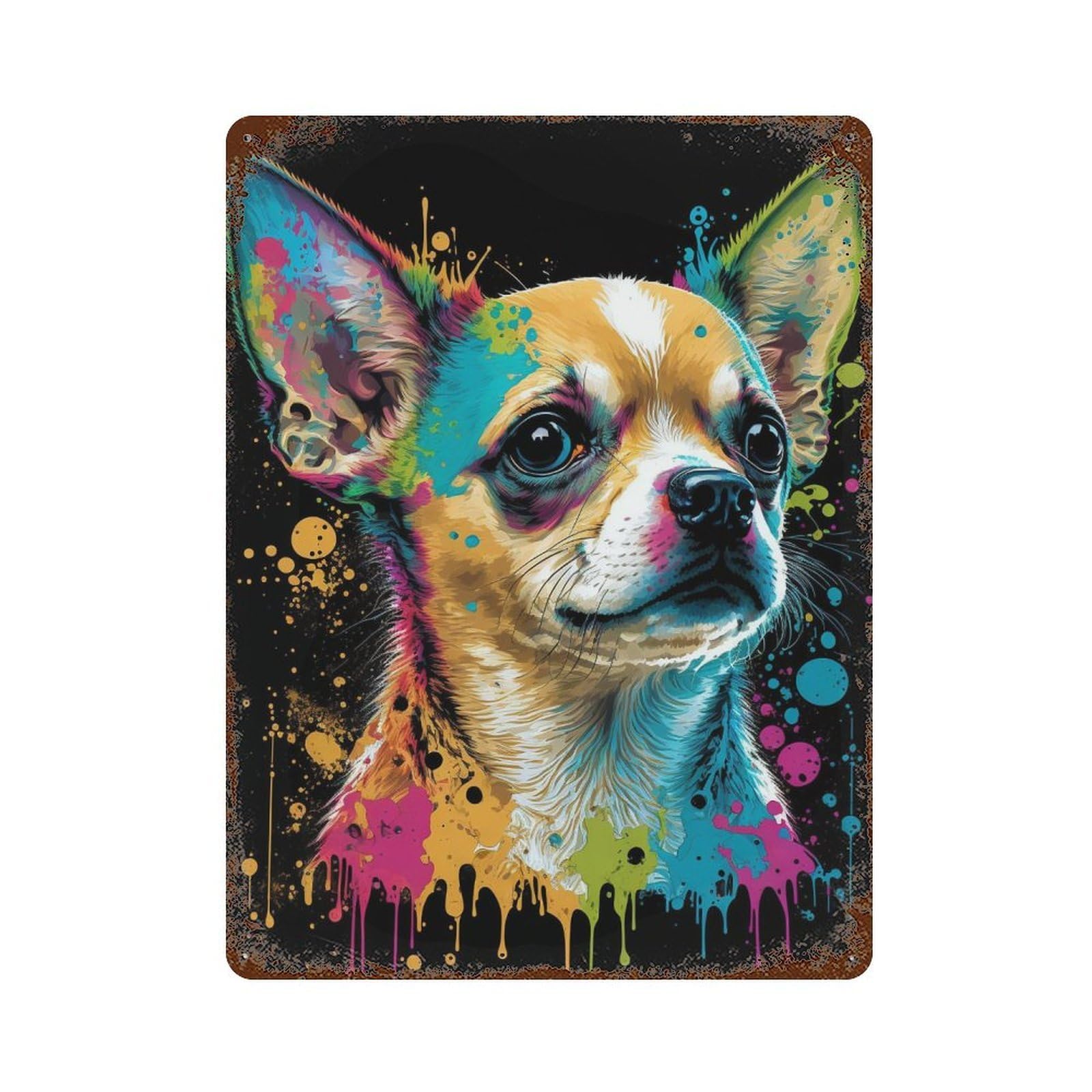 Colorful Chihuahua Art Print-3 Rustic Tin Plaque 15.7"x11.8", for Pub, Kitchen And Man Cave Decor, Vintage Wall Decor