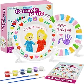 goldentime Ceramic Plate Painting kit for Kids and Adults Including 2 Ceramic Plates to Paint, with 12 Paints, 2 Brushes and 2 Stands - Perfect as DIY Home décor or Gifts for Bithday Christmas