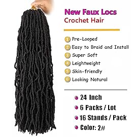 24 Inch Soft Locs Crochet Hair Pre Looped 6 Packs Faux Locs Crochet Braids Goddess Locs Dreadlocs Synthetic Hair For Black Women (2, 24 Inch (Pack of 6))