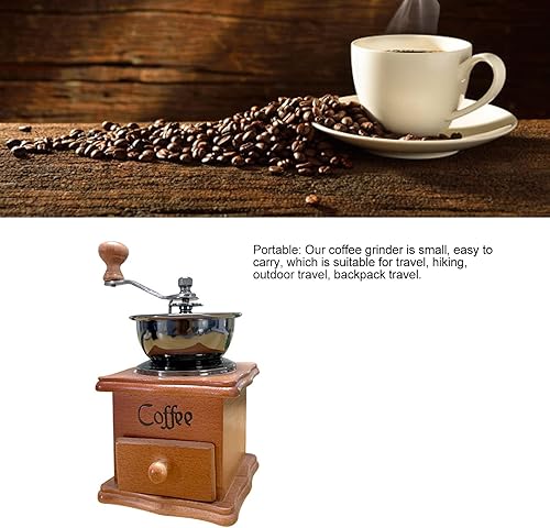 Miniatura 3 de Topyond Molinillo de café manual portátil con manivela con movimiento de cerámica para el hogar, molinillo de mano de madera retro italiano para