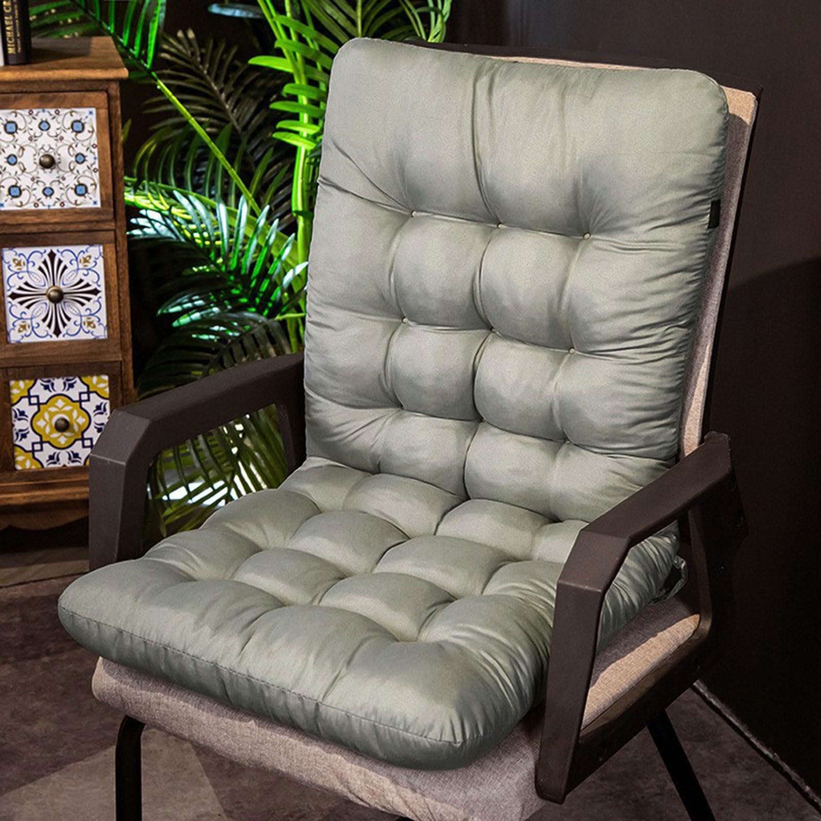 Chair Cushion with Straps and Backrest, Armchair Cushion Seat Cushion Pad, Garden Chair Cushion High Back with Soft Filling, Seat Cushion Upholstery for Garden Chair,Gray,45 * 100cm