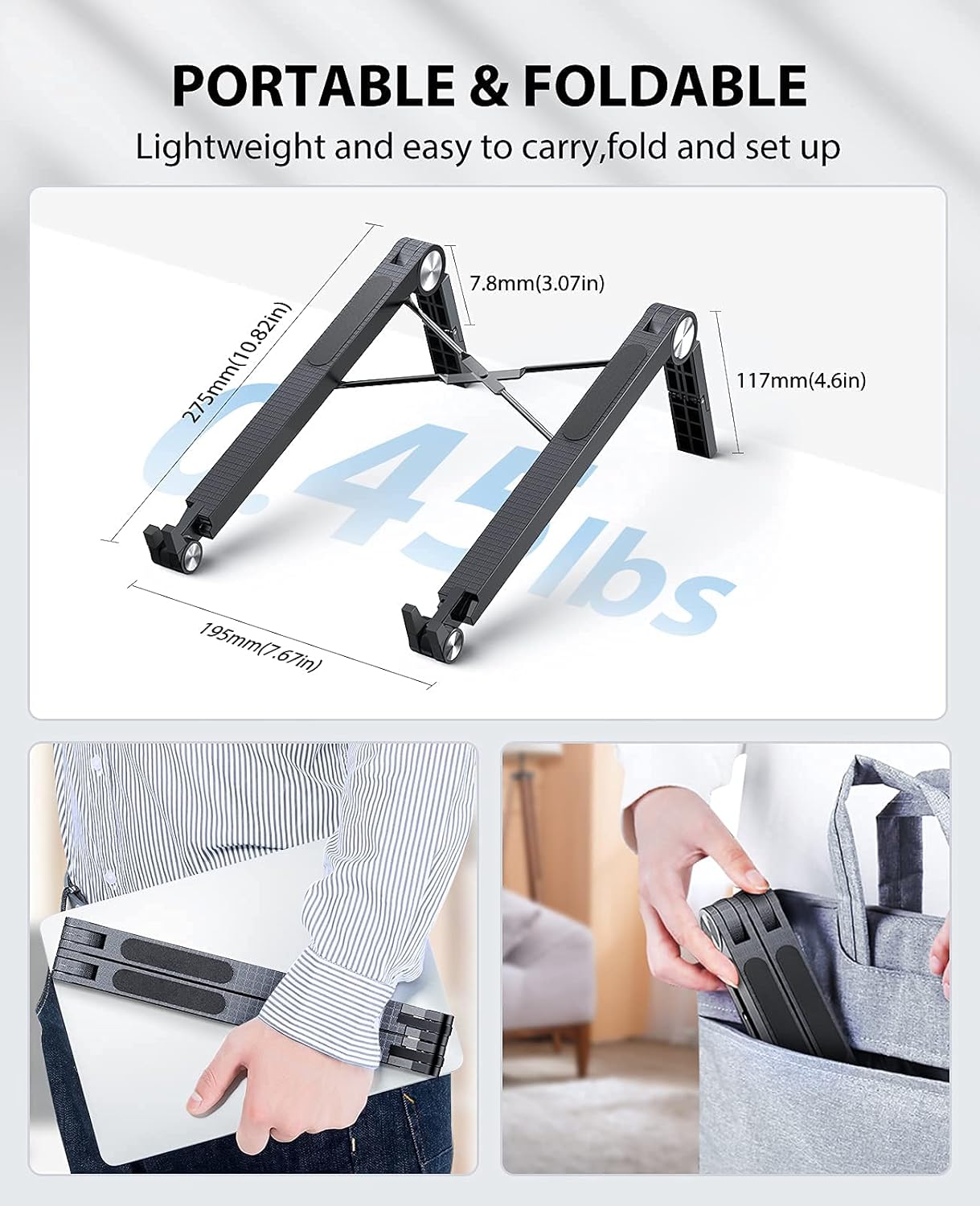 Up To 40% OFF DesertWest Portable Laptop Stand, Lightweight Adjustable Laptop Stand for Desk, Ergonomic Computer Stand Foldable, Anti-Slip MacBook Pro Stand Compatible with 10 - 15.6 Laptops