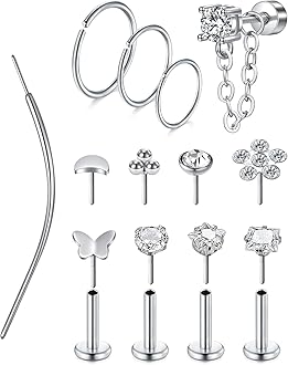 MODRSA 20g 16g Cartilage Earrings for Women Silver Gold Helix Piercing Jewelry Surgical Steel Hypoallergenic Flat Back Earrings Cartilage Hoop for Women Forward Helix Earring Tragus Jewelry Screw Back