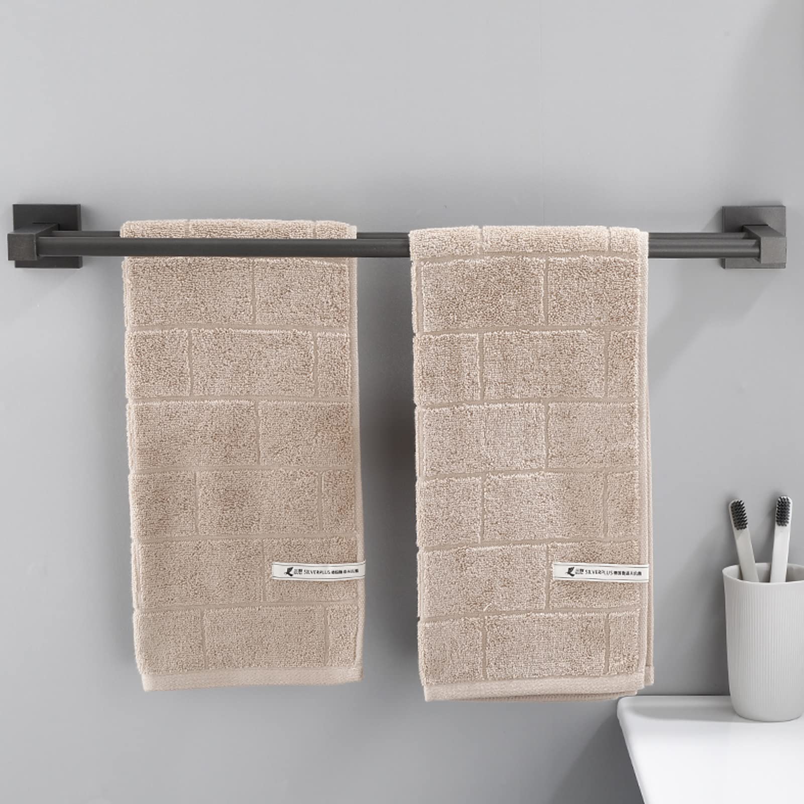 Wieszak na ręczniki ścienny, podwójny kwadratowy wieszak na ręczniki, aluminiowy wieszak na ręczniki do wyposażenia łazienkowego i kuchennego, opcjonalnie 40-80 cm (rozmiar: 80 cm)